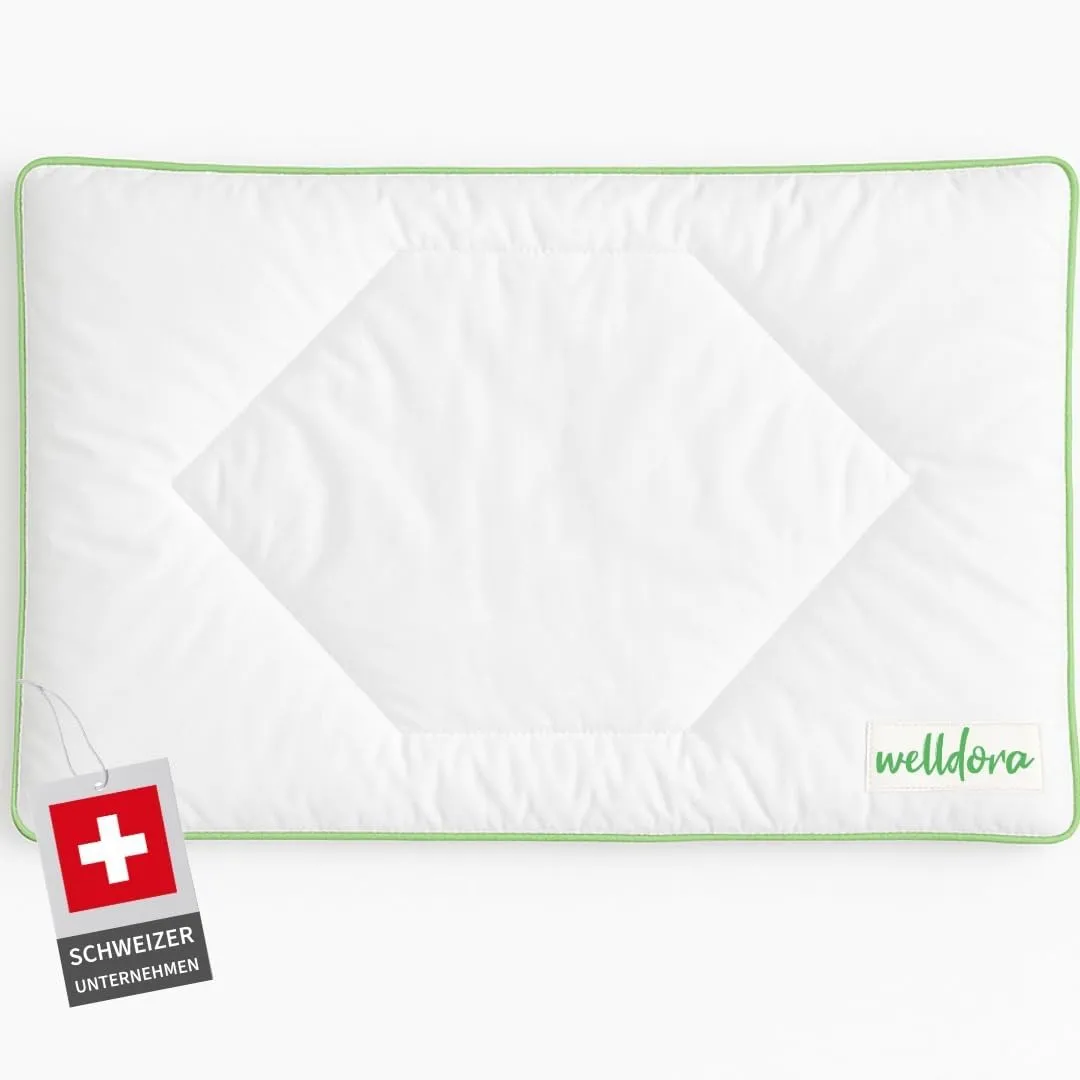 Welldora Kinderkissen 40x60 cm – flaches Kinderkissen (1–6+ Jahre), antibakteriell & antiallergisch, 100% Baumwollbezug…