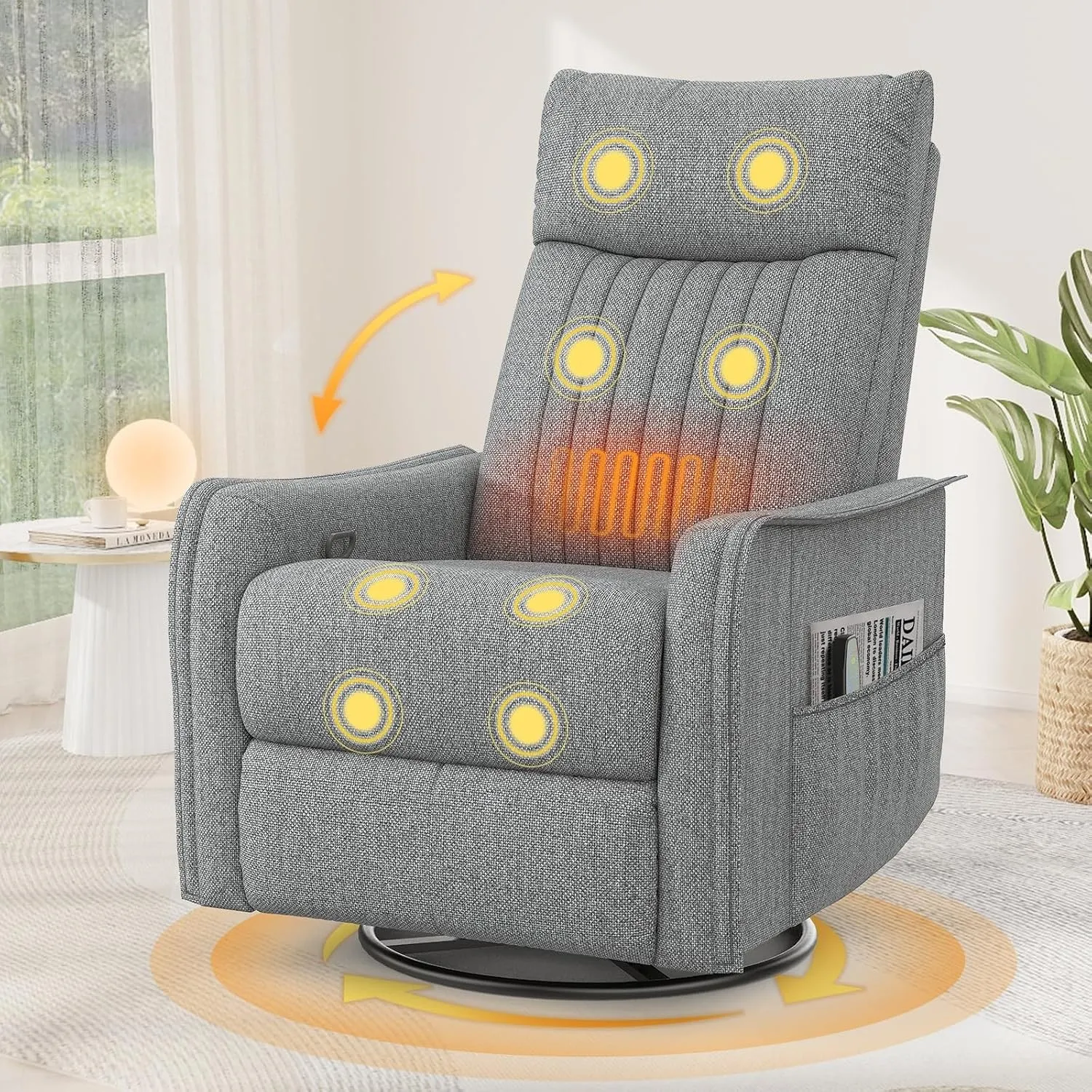 Fernsehsessel Massagesessel mit Liegefunktion, Relaxsessel mit Wärme und Massage, 360°Drehbarer TV Sessel Wohnzimmer, S…