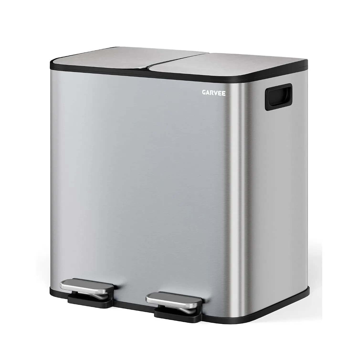 GarveeHome Mülleimer Küche, Mülleimer 2 fächer, Mülltrennsystem 2 x 15 Liter, Tretmülleimer mit Edelstahldeckel, Softcl…