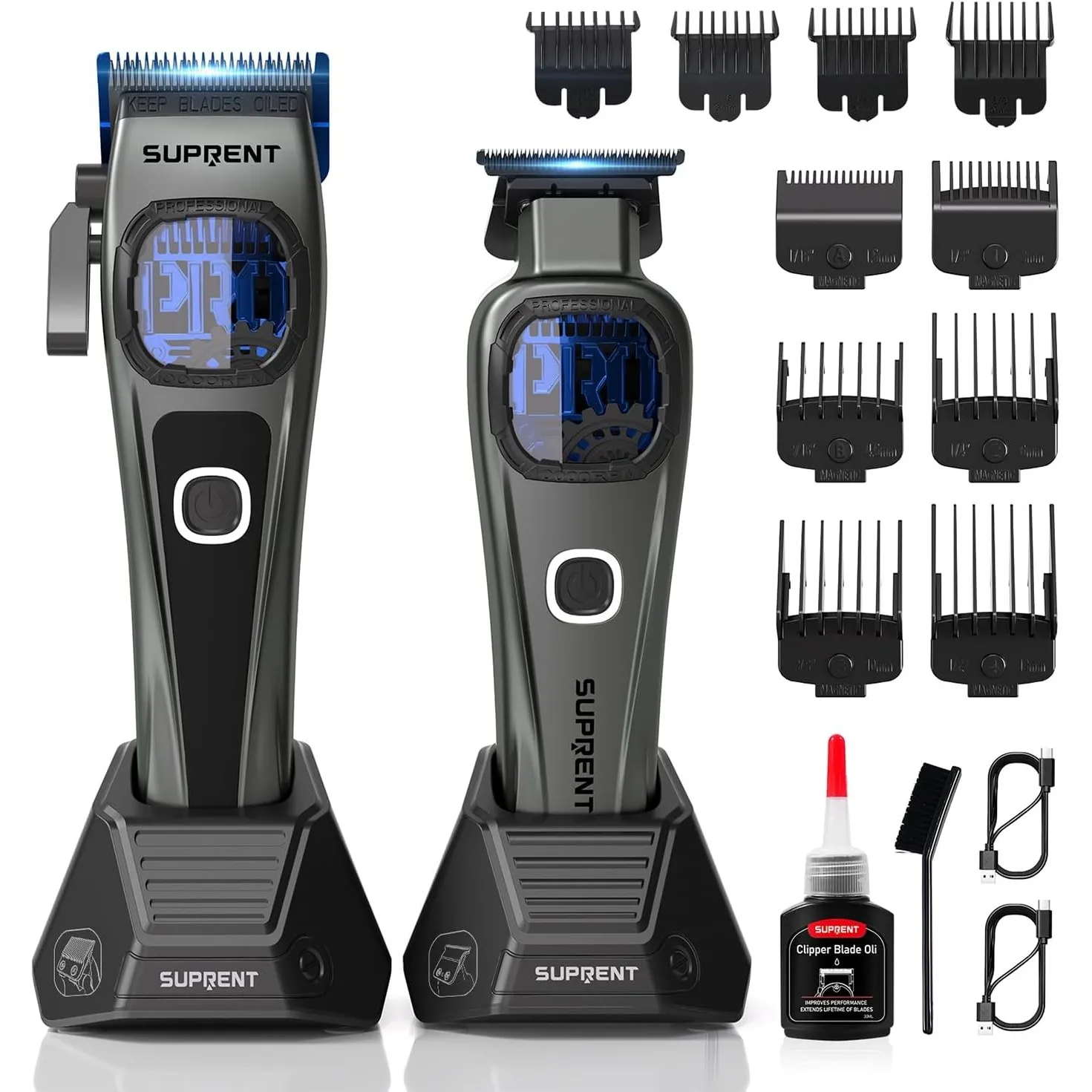 SUPRENT Haarschneidemaschine Herren Profi – Titanbeschichtete Fade-Klinge, Einstellbares Zero-Gap T-Blade, 5 Längenstuf…