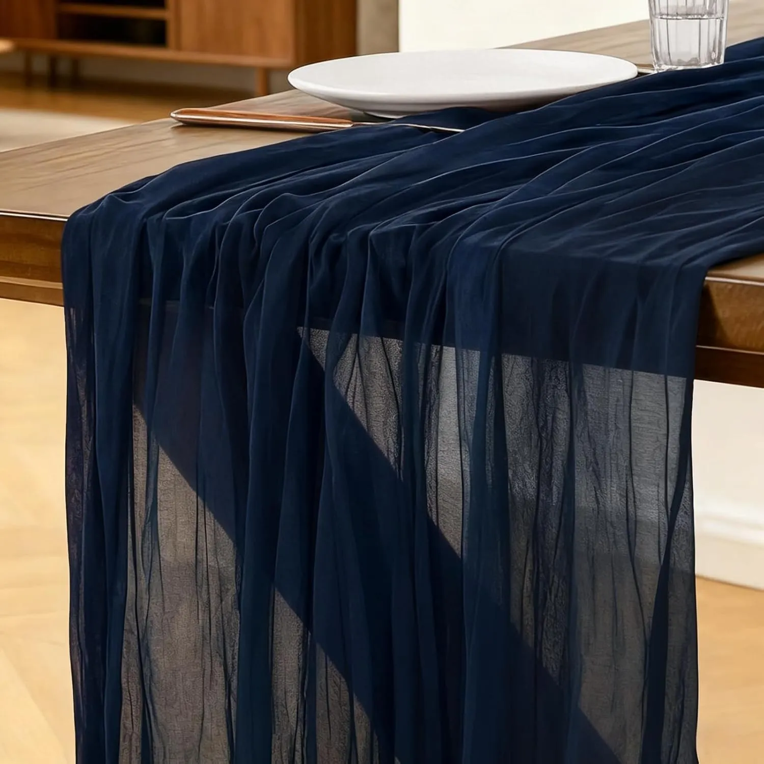 Käsetuch Tischläufer Marineblau, 300 x 90 cm Boho Gaze Tischläufer Cheesecloth Läufer für Hochzeit, Geburtstagsfeiern, …