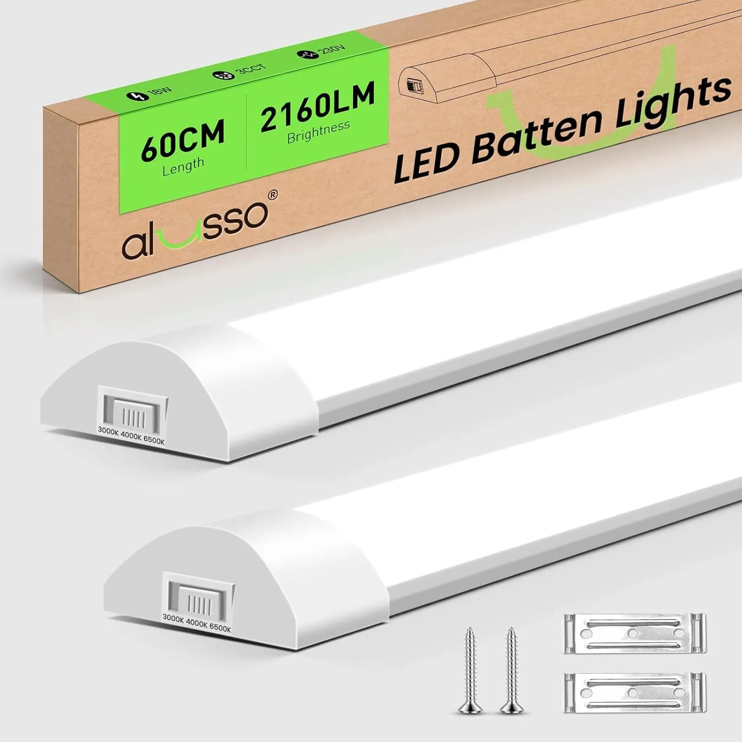 ALUSSO 2er Set LED Röhre 60cm, Integrierte Leiste Superhelle Garage Lampen | 18W 2160lm, 3CCT Farben Wählbar Lichtleist…