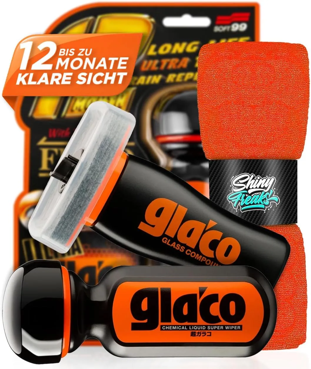 Glasversiegelung Set: Soft99 Ultra Glaco (70ml) Scheibenversiegelung Auto + Soft99 Glaco Glass Compound Glaspolitur (10…