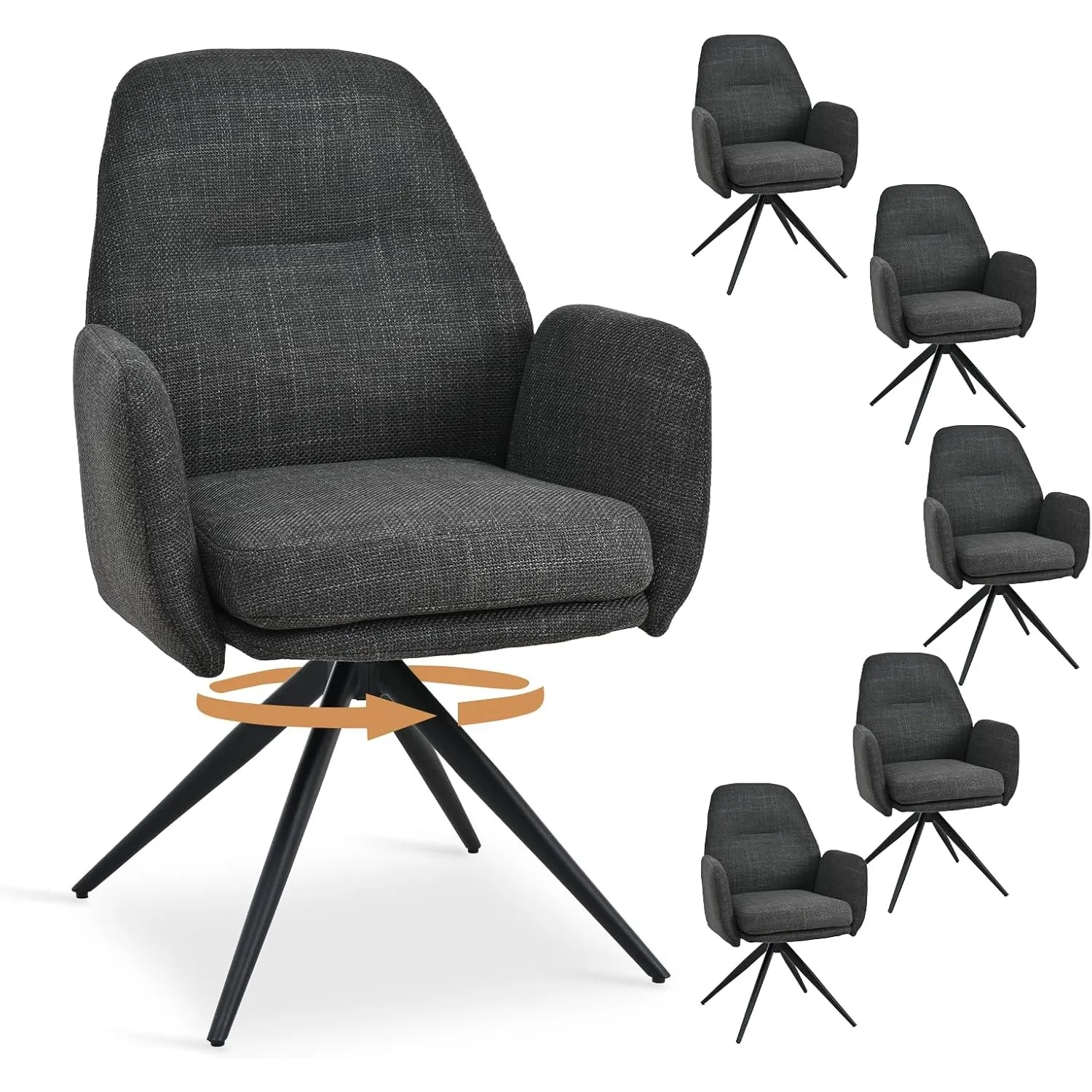 Esszimmerstühle drehbar 6er Set mit Armlehnen, 360° Drehstuhl, Bequemer drehbarer Polsterstuhl mit Hohe Rückenlehne für…