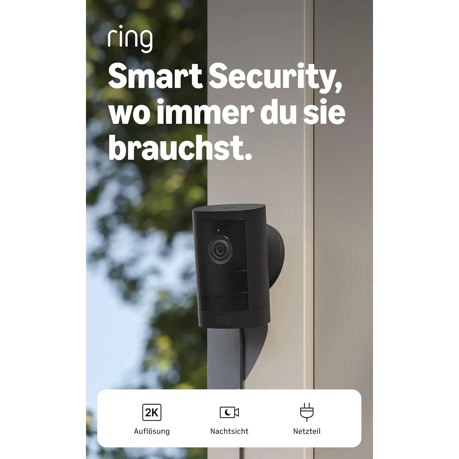 Ring Outdoor Camera 2K, Außenkamera, Netzstecker (neueste Gen.), Einfache Installation, Weitwinkel-Retinal-Video in 2K,…