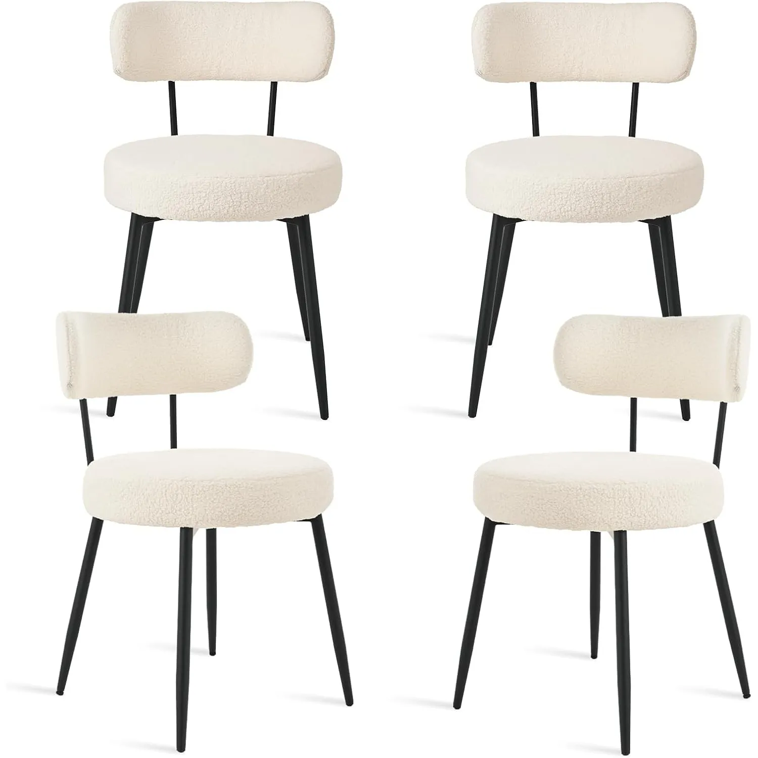 Esszimmerstühle 4er Bouclé Teddy Stoff, Creme