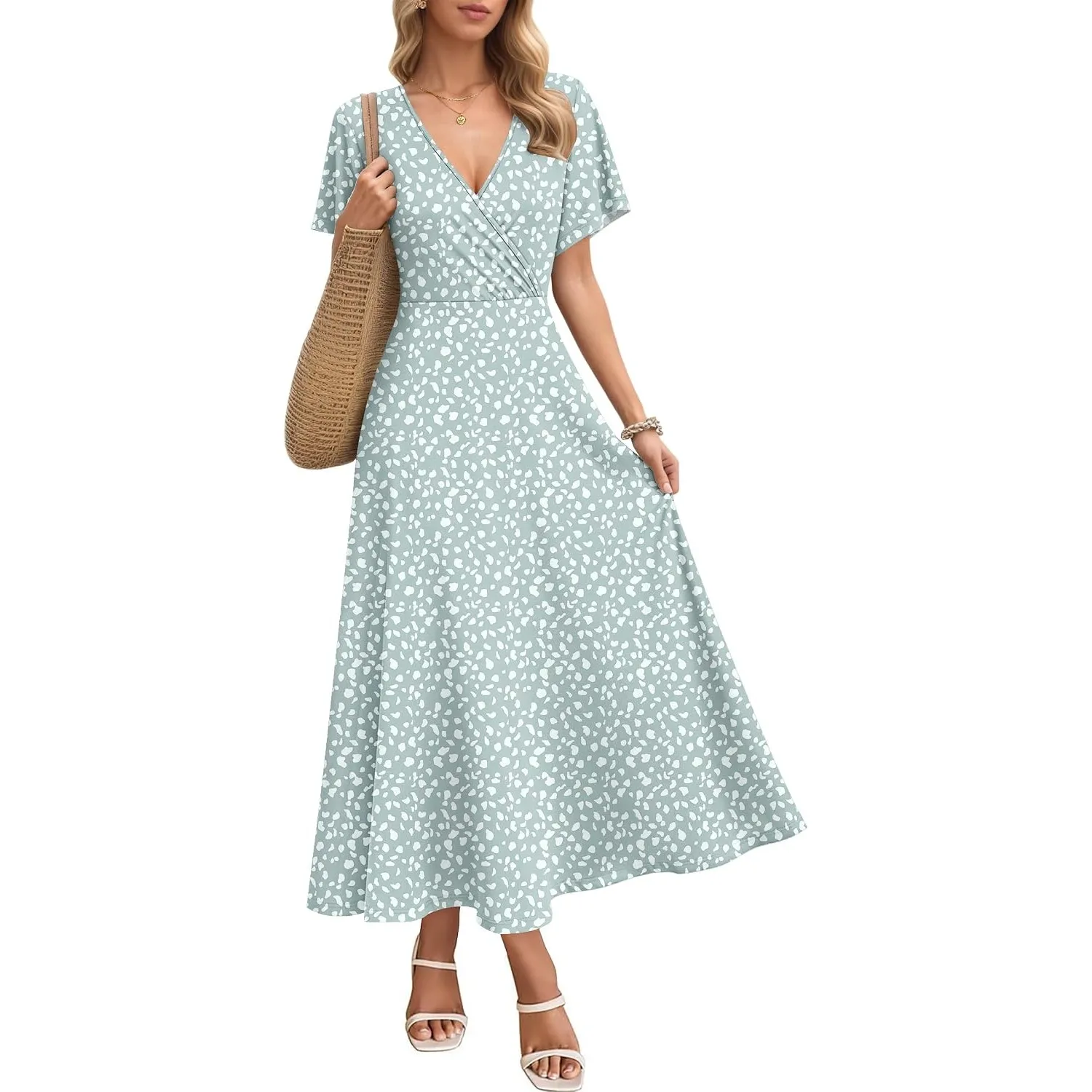 AUSELILY Maxikleider Damen Sommer Kleid Lässig Hohe Taille Lockere Passform Mit Taschen