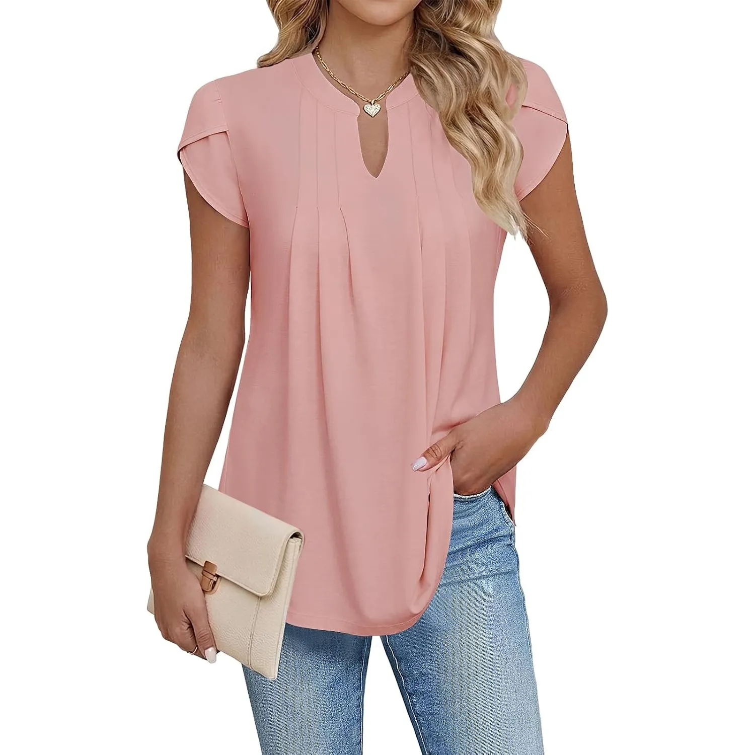 Cuptacc Bluse Damen Elegant V-Ausschnitt Kurzarm Oberteile Sommer Blusen | Sommer,Blütenblatt Ärmel,Elegant,Lässig,Plea…