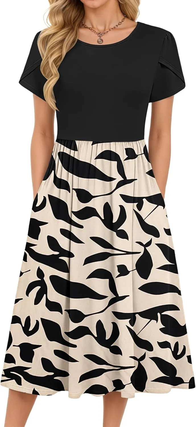 MOLERANI Women's Summer Dresses - Short Sleeve Round Neck Midi Dress Knee-Length Casual Dresses Loose A-line Dresses wi…