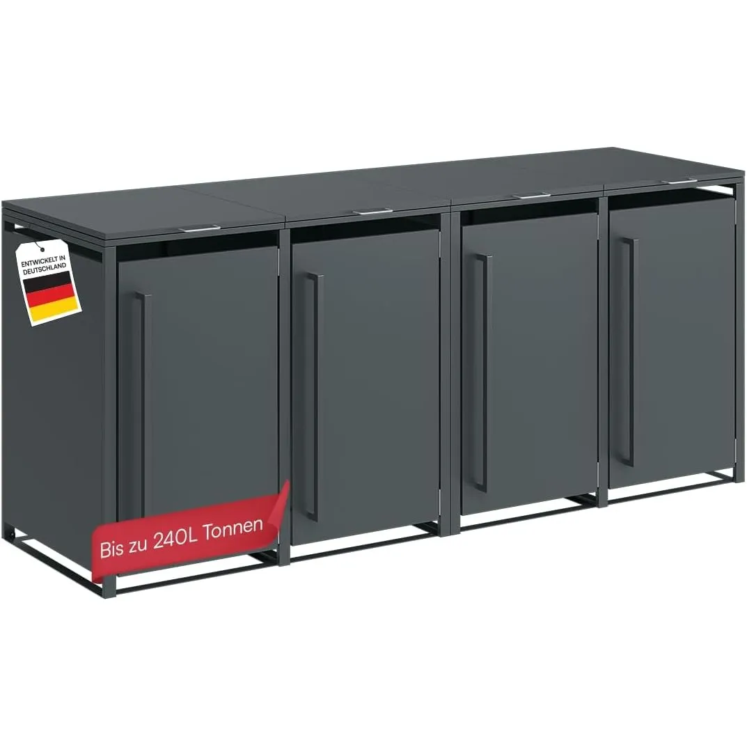 STEELSØN Xalara Mülltonnenbox für 4 Tonnen bis 240L, Anthrazit, aus Stahl