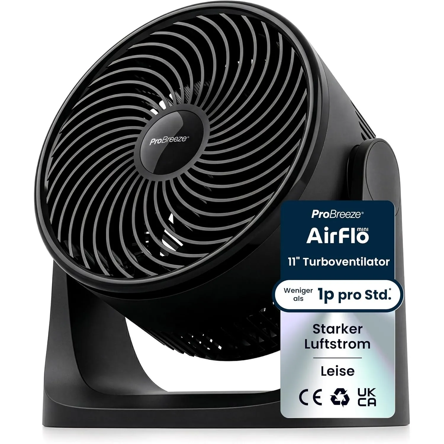 Pro Breeze AirFlo Mini Tischventilator – Leiser Turbo Ventilator mit 3 Stufen, 90° Neigung und kraftvollem Luftstrom bi…
