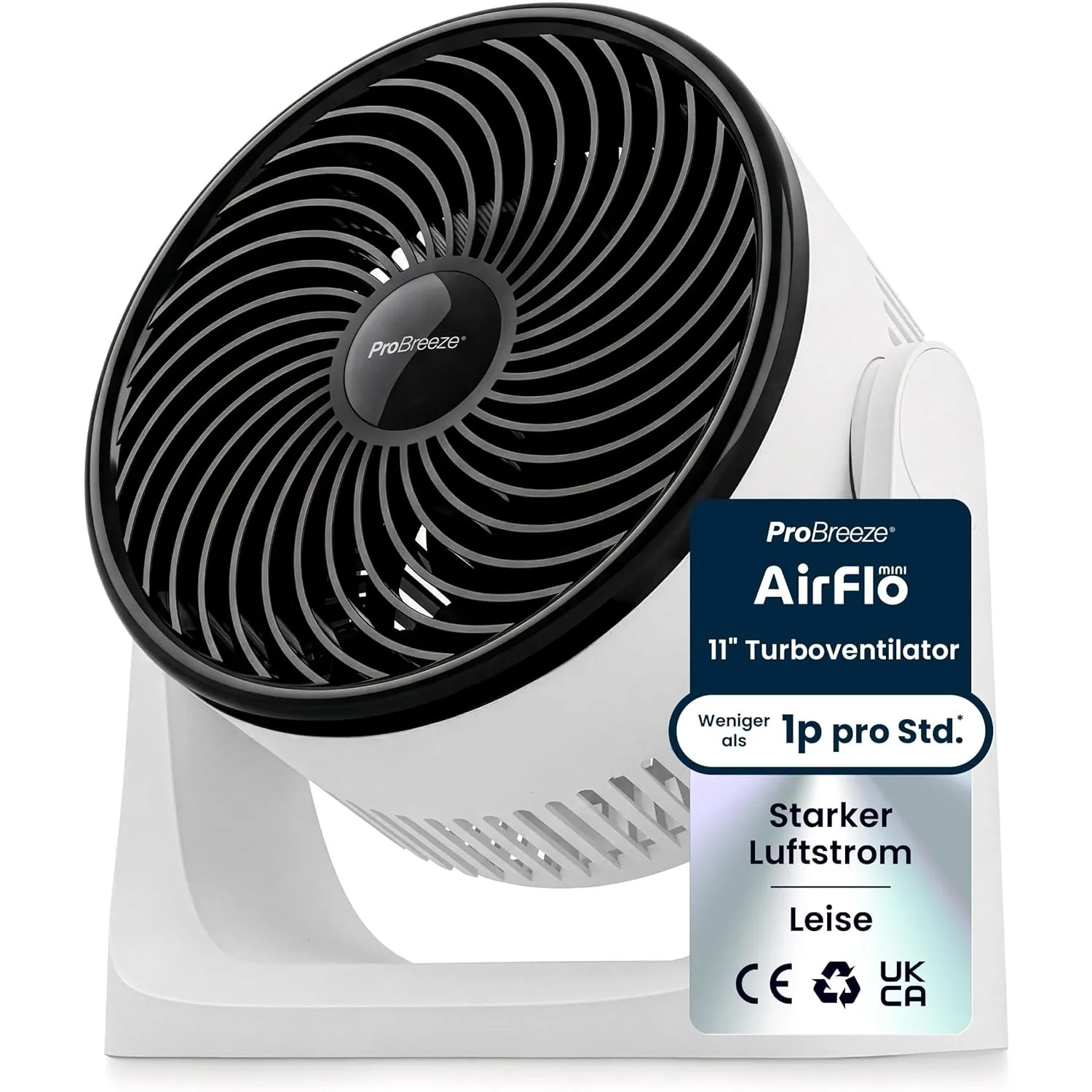 Pro Breeze AirFlo Mini Tischventilator – Leiser Turbo Ventilator mit 3 Stufen, 90° Neigung und kraftvollem Luftstrom bi…