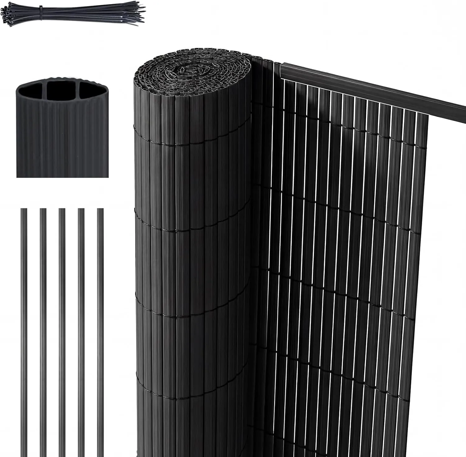 Sekey PVC Sichtschutzmatte mit Abdeckprofil & Kabelbindern - 160x300cm Doppelte Verstärkung Innen, Balkon Sichtschutz S…