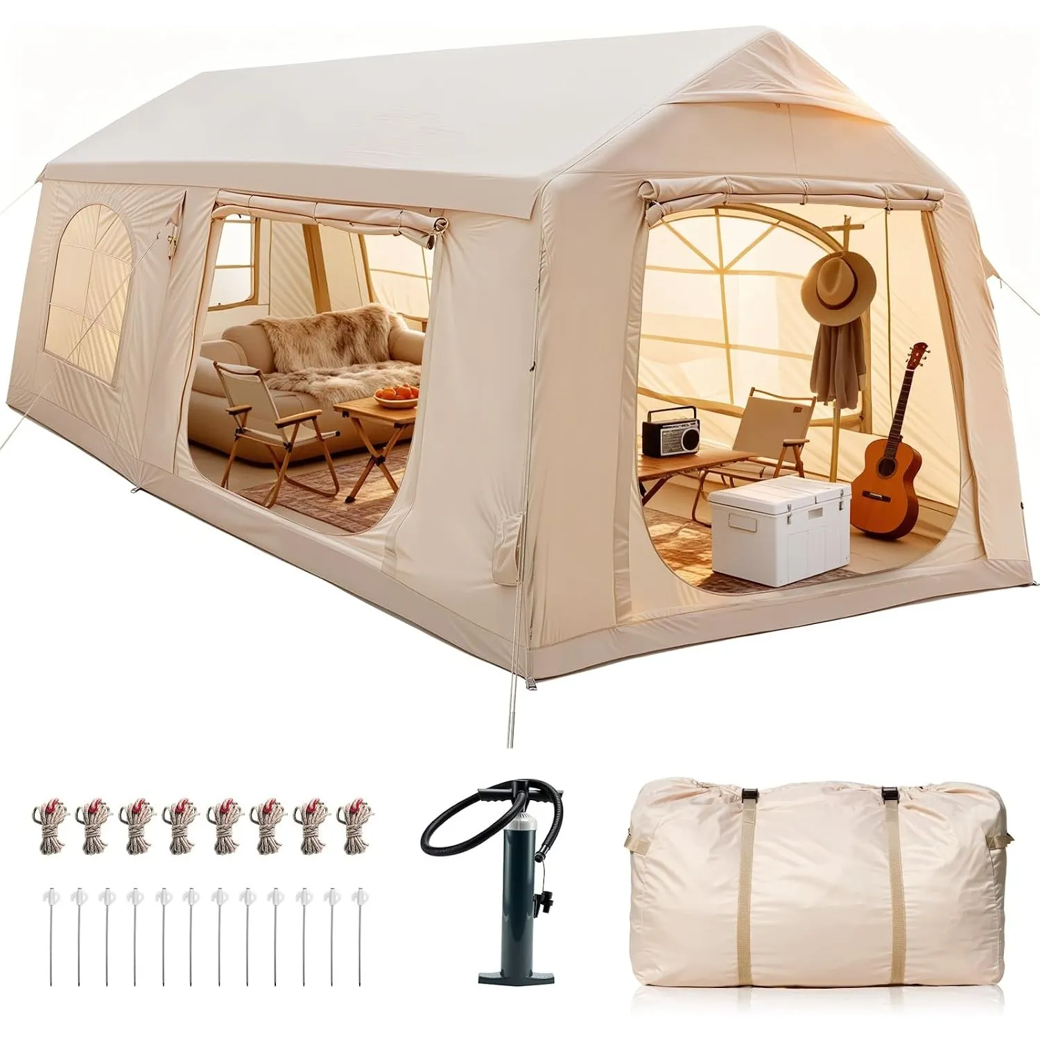 Ytaoeo Aufblasbares Zelt für Camping | mit Luftpumpe, Kaminöffnung, Gampingzelt aus Wasserdichtem Oxford-Stoff Air Glam…