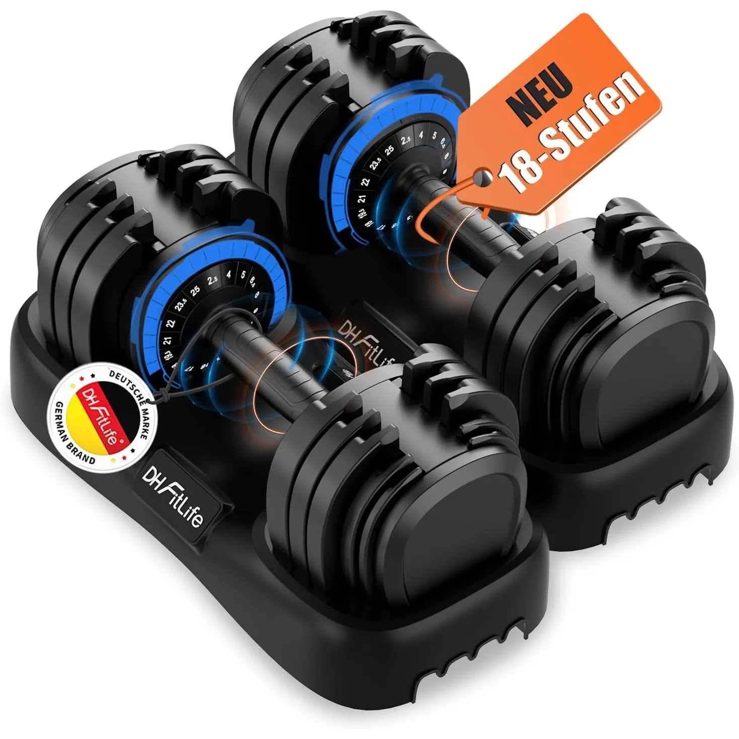 DH FitLife 2026 Neu 25kg verstellbare Hanteln Set, 18 Stufen, 18-in-1