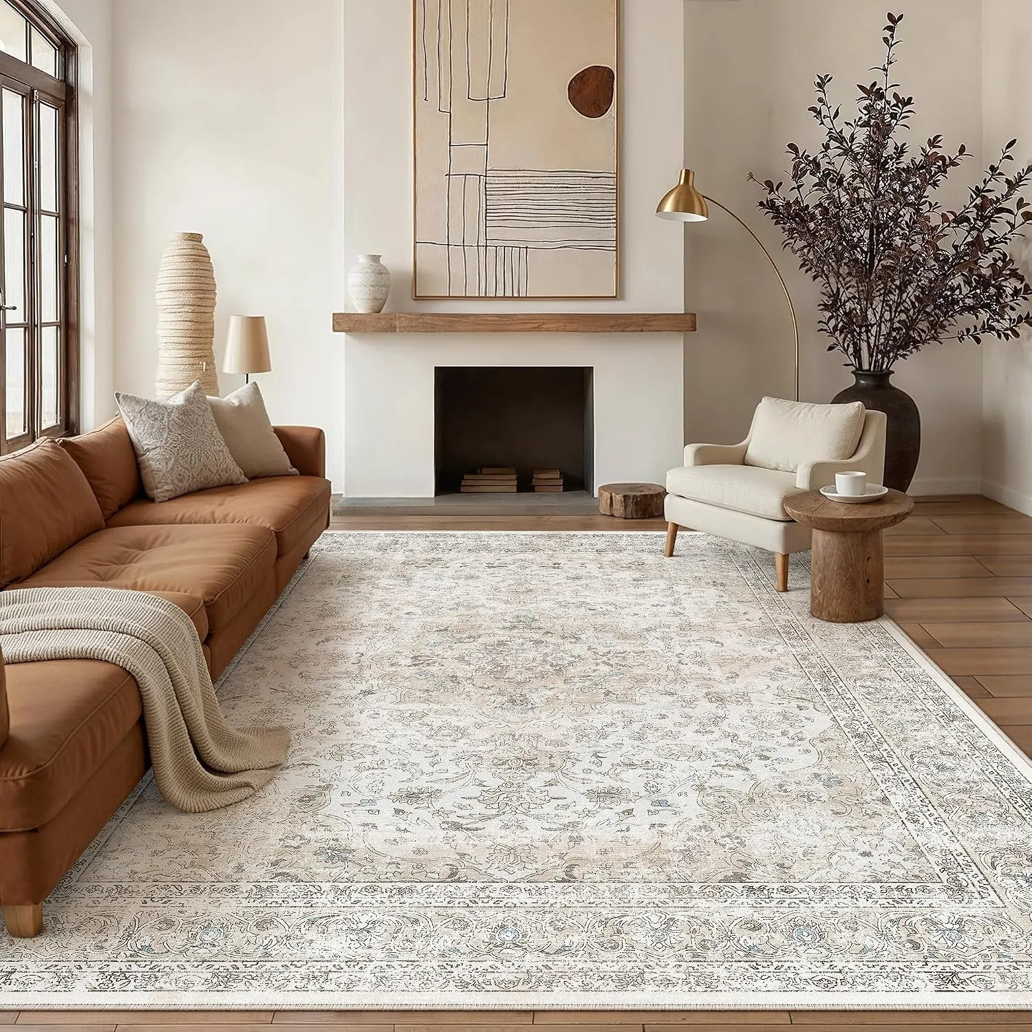 PureCozy Teppich Wohnzimmer 200x300cm Vintage Waschbarer Beige Tepich