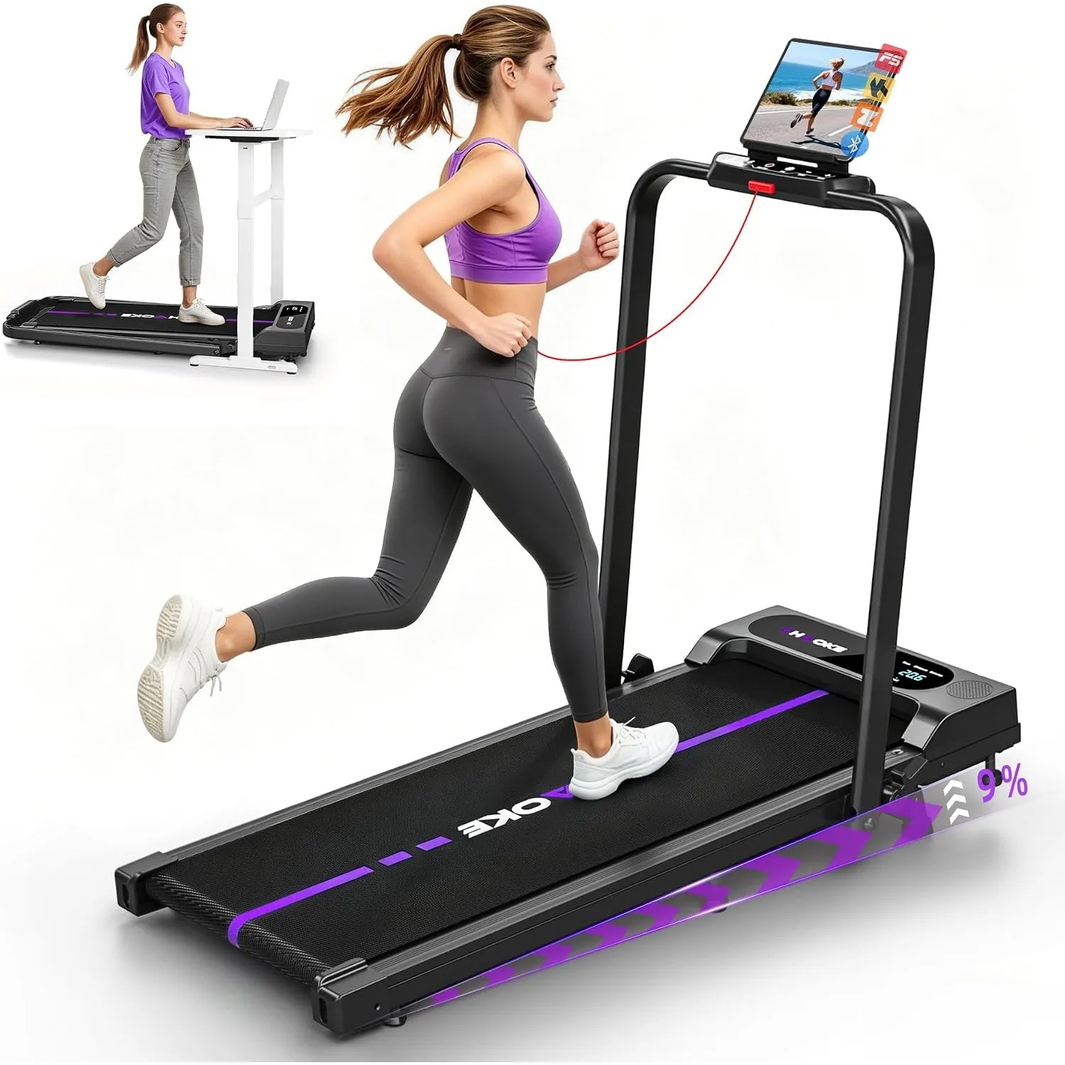 Laufband für Zuhause mit App, Leises Laufband bis 12km/h mit Lautsprechern, 5-in-1 Walking Pad klappbar mit 2,75HP Moto…