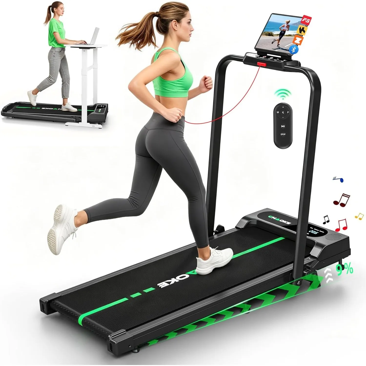 Laufband für Zuhause mit App, Leises Laufband bis 12km/h mit Lautsprechern, 5-in-1 Walking Pad klappbar mit 2,75HP Moto…