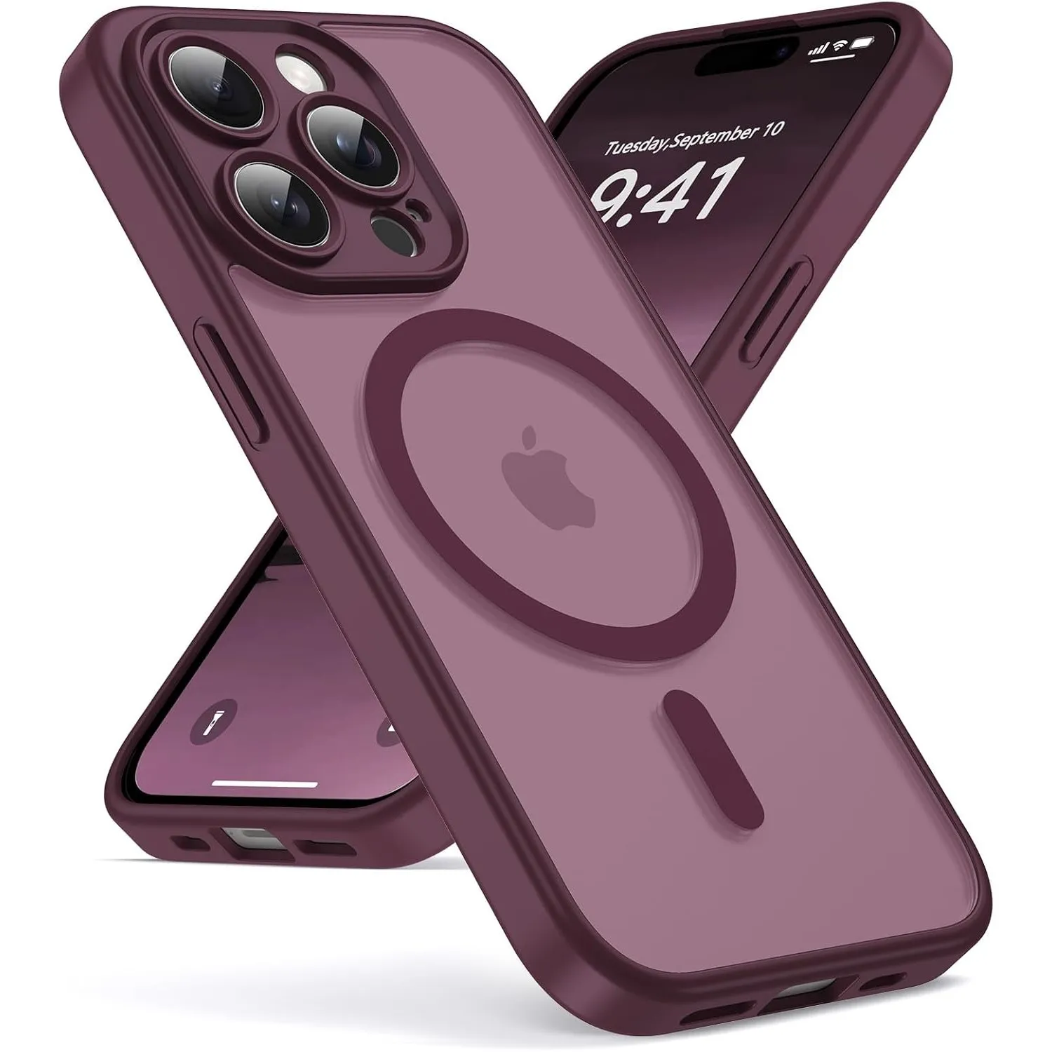 Oududianzi-Magnetisch Hülle für iPhone 14 Pro Max mit Magsafe, WineRed | Durchscheinende Mattierte PC Rückseite TPU Sil…