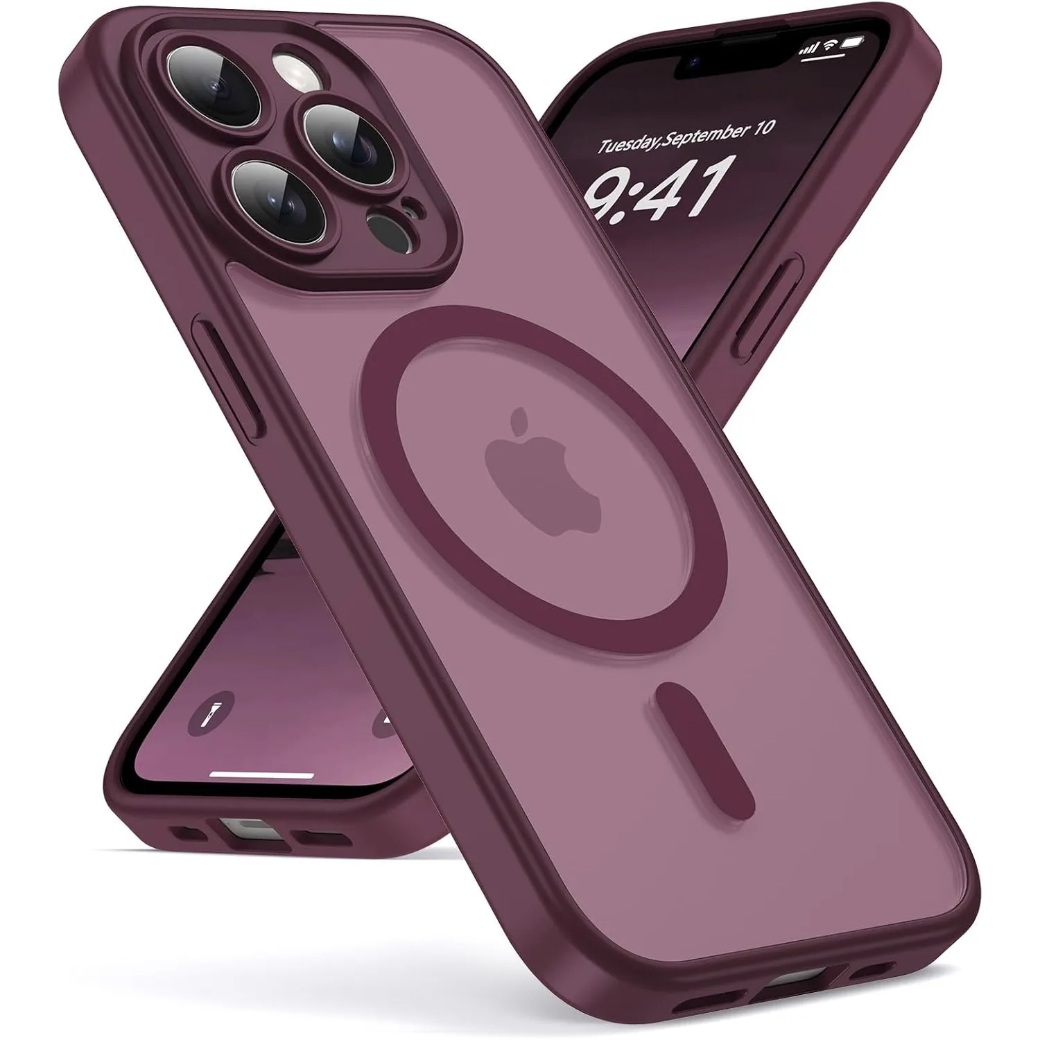 Oududianzi-Magnetisch Hülle für iPhone 13 Pro Max mit Magsafe, WineRed | Durchscheinende Mattierte PC Rückseite TPU Sil…