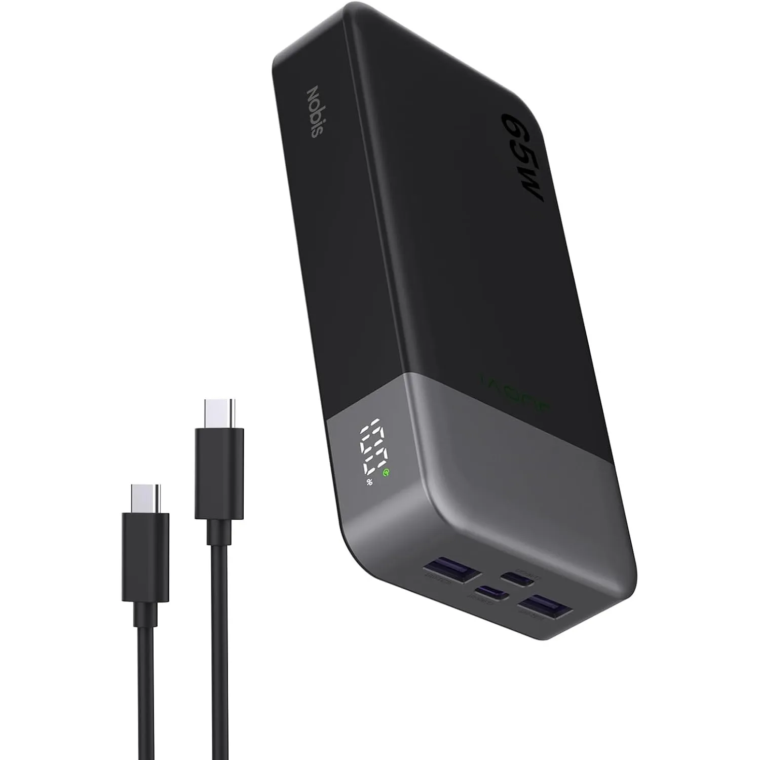 NOBIS 65W 20.000 mAh PD QC Schnelllade Powerbank mit Digitalanzeige | 2×USB-C(Ein/Aus) & 2×USB-A(Ans), geeignet für Lap…