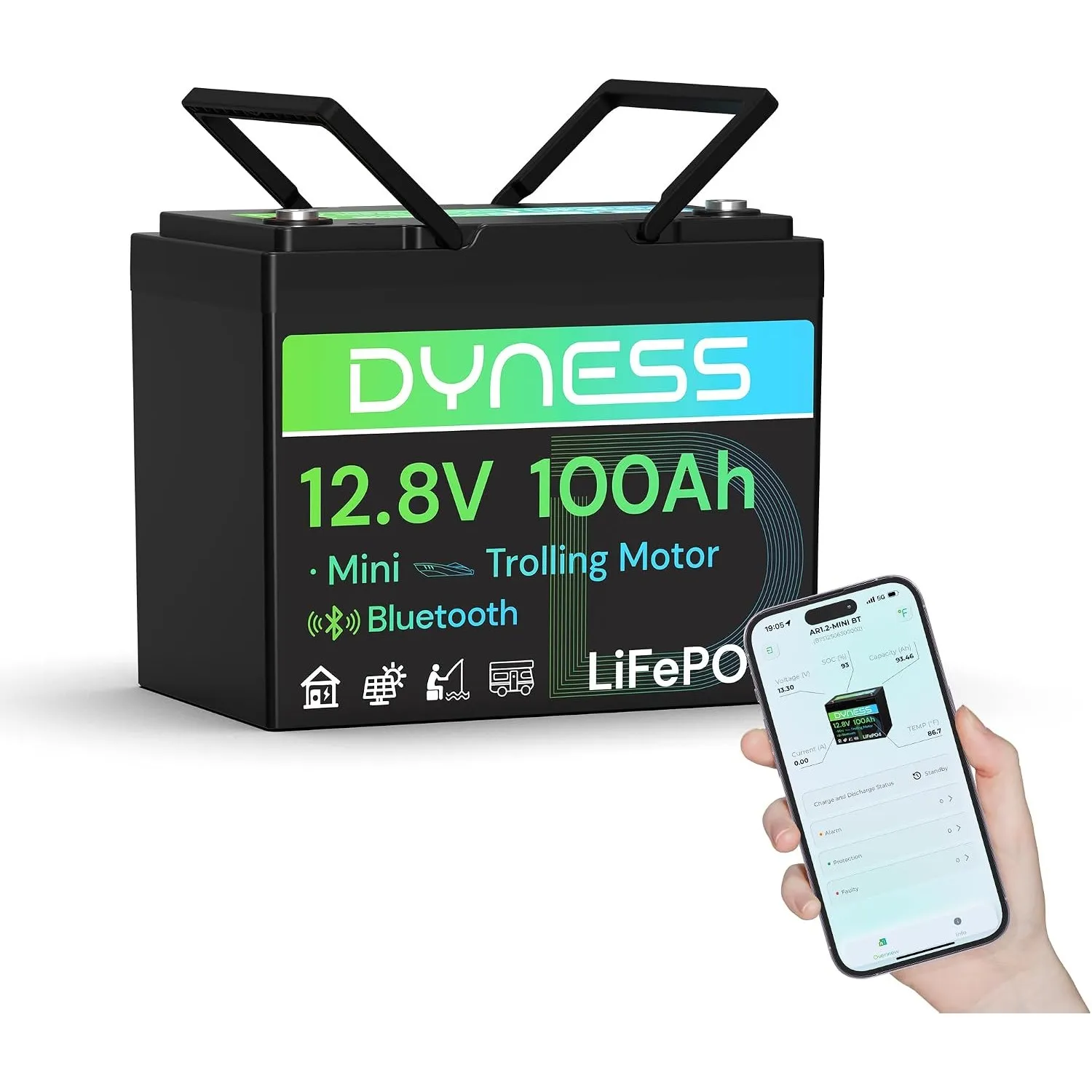 Dyness LiFePO4 12V 100Ah Lithium Batterie Bluetooth Mini mit 100A BMS, Max.15000 Zyklen, 12V Deep Cycle Lithium Eisenph…
