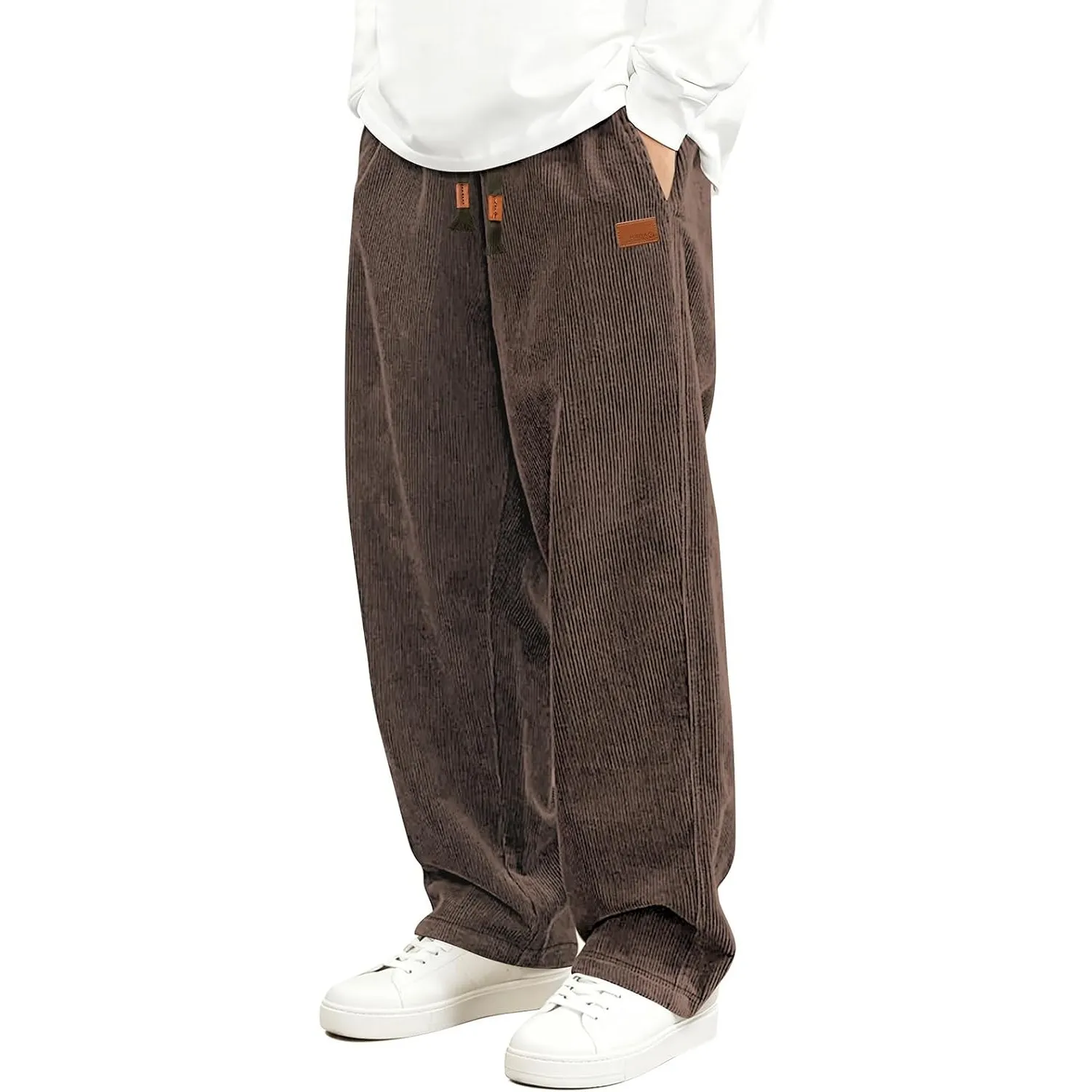 HMIYA Herren Cordhose Baggy Jogginghose Baumwolle Bein Hosen mit Taschen