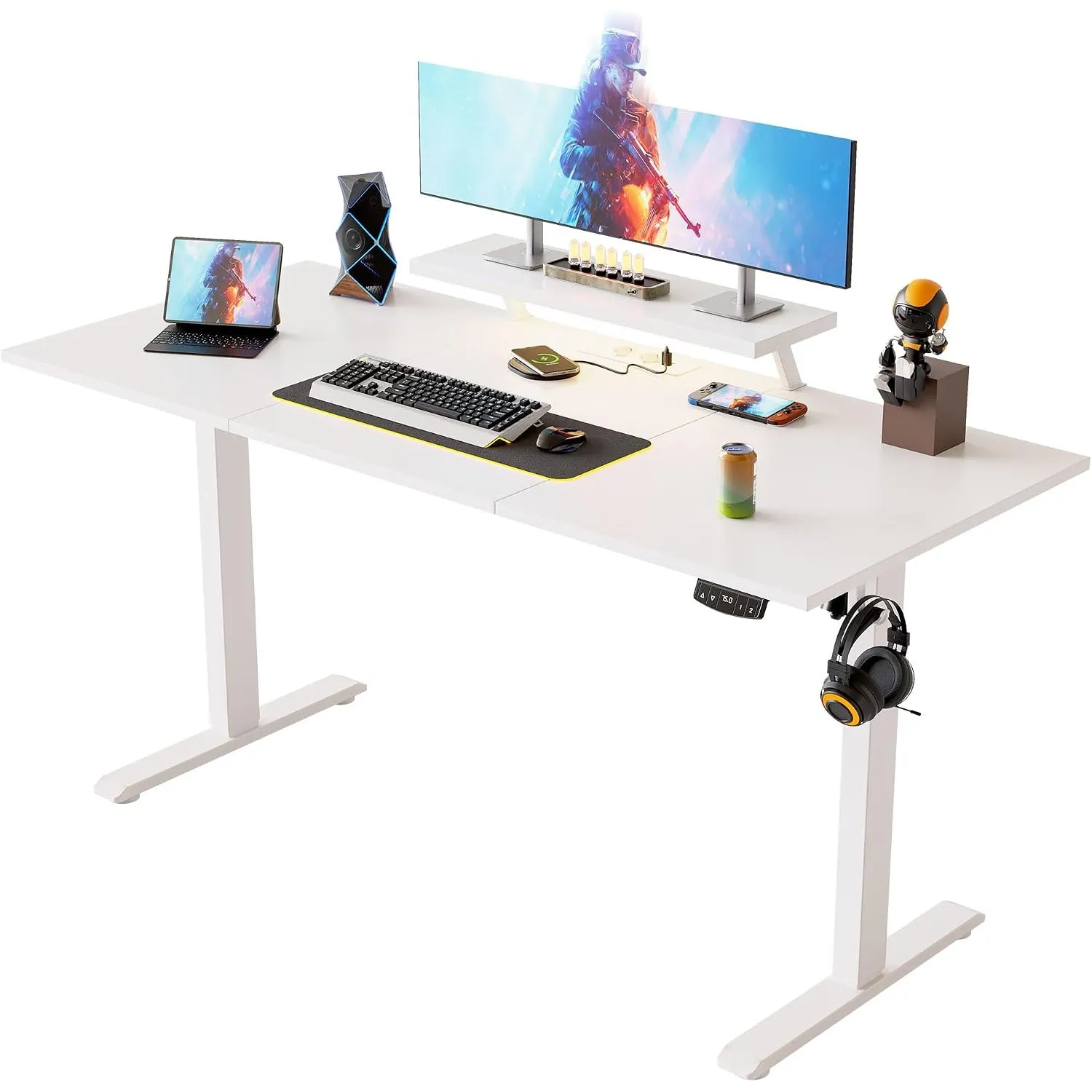 Klicelor Höhenverstellbarer Schreibtisch mit verstellbarem Monitorständer | Schreibtisch elektrisch 120 x 60 cm mit LED…