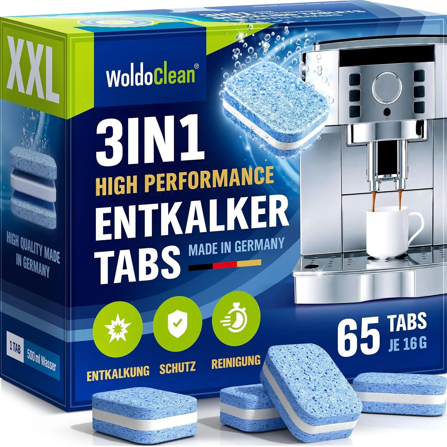 WoldoClean 3in1 Entkalker Tabs Kaffeevollautomat - 65 Entkalkungstabletten