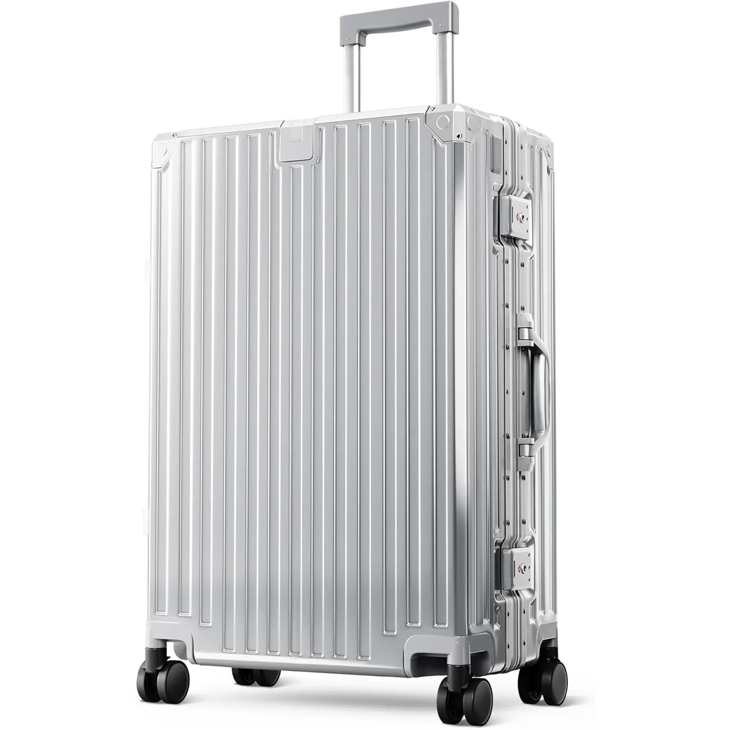 ALPHA CAMP Koffer L Koffer Groß TSA Schloss Suitcase Luggage Silber 65L | Polycarbonat Aluminium Rahmen Hartschalenkoff…