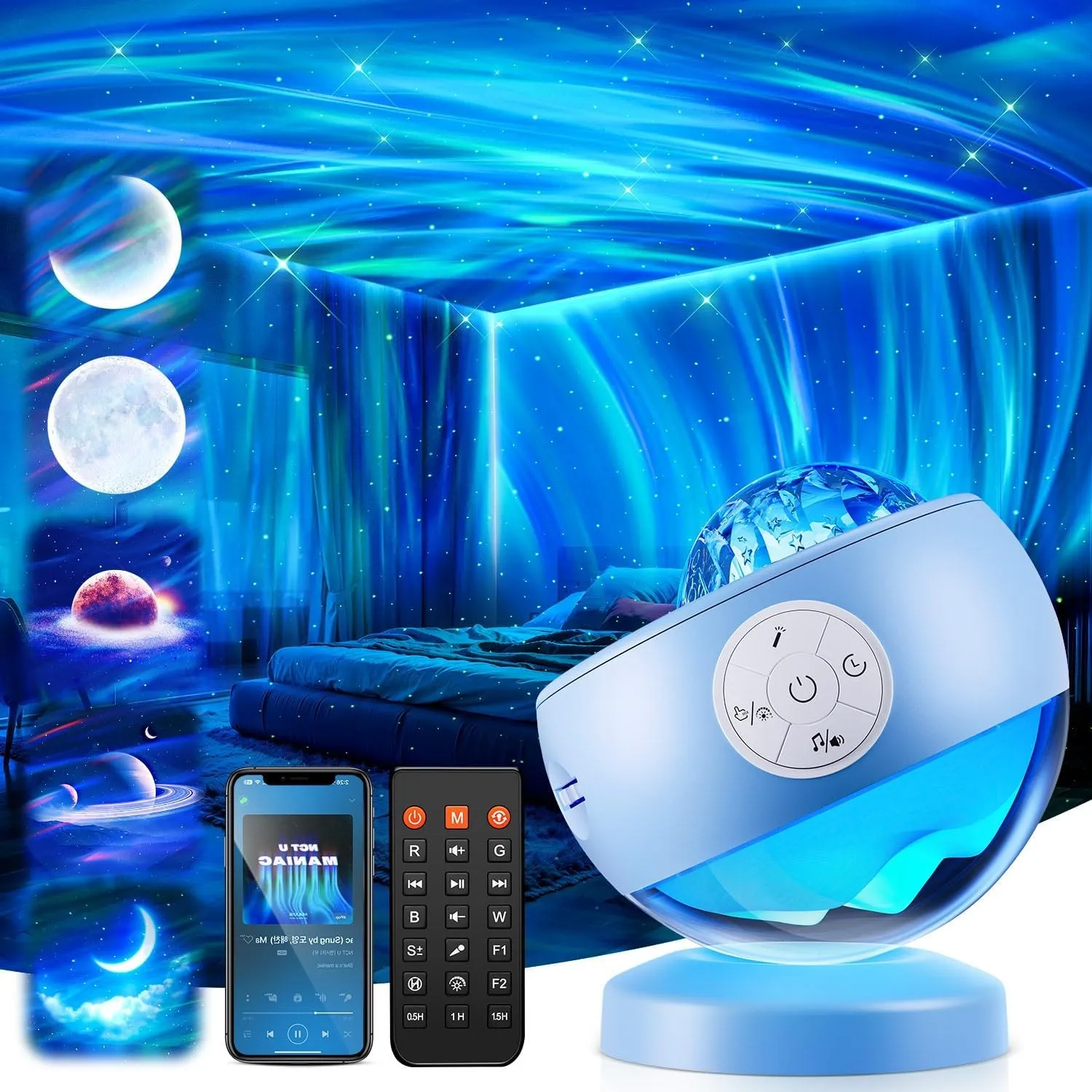 One Fire Geschenke für Frauen 300-Lichtmodi Sternenhimmel Projektor Nordlicht Lampe 15 Einschlafmusik Geschenke für Mam…