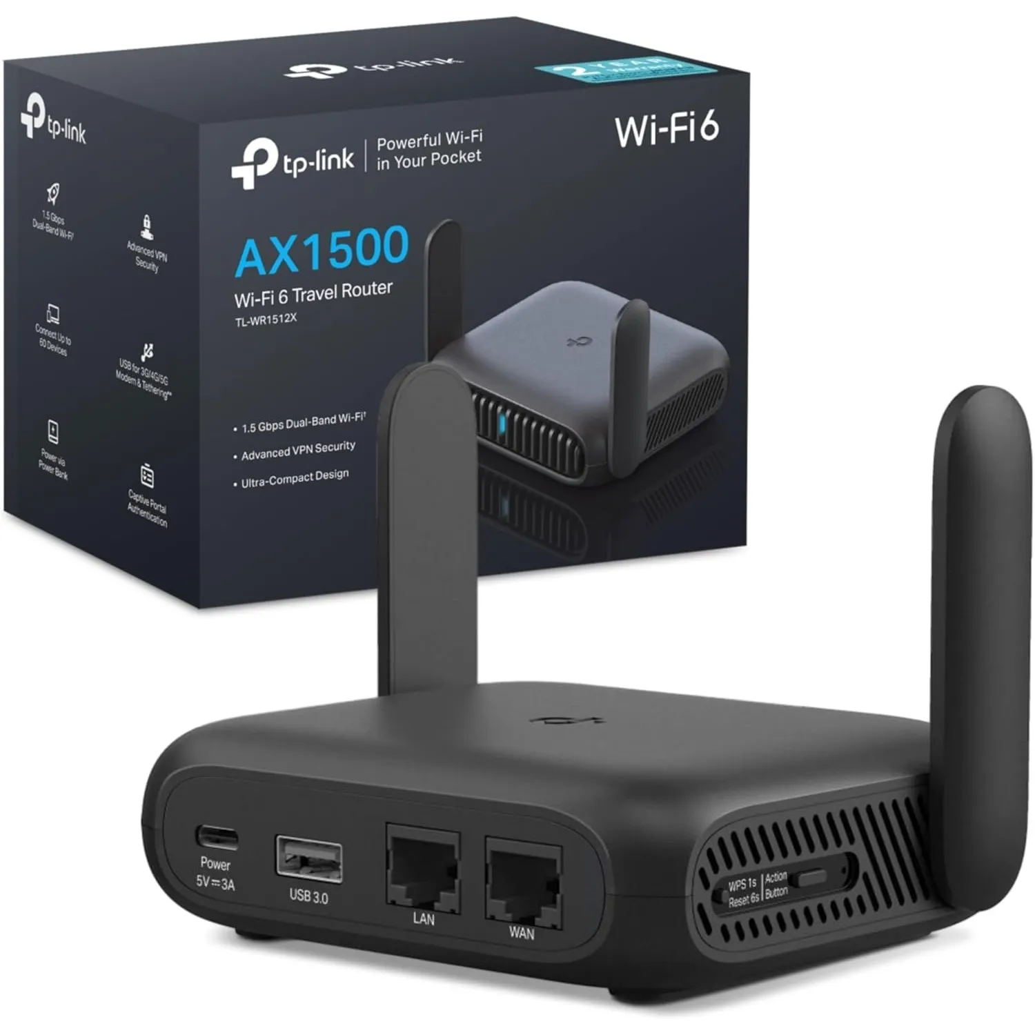 TP-Link TL-WR1512X Wi-Fi 6 Reise WLAN Router AX1500, Dual-Band Access Point mit Powerbank-Betrieb, 2×Gigabit-Port, Open…