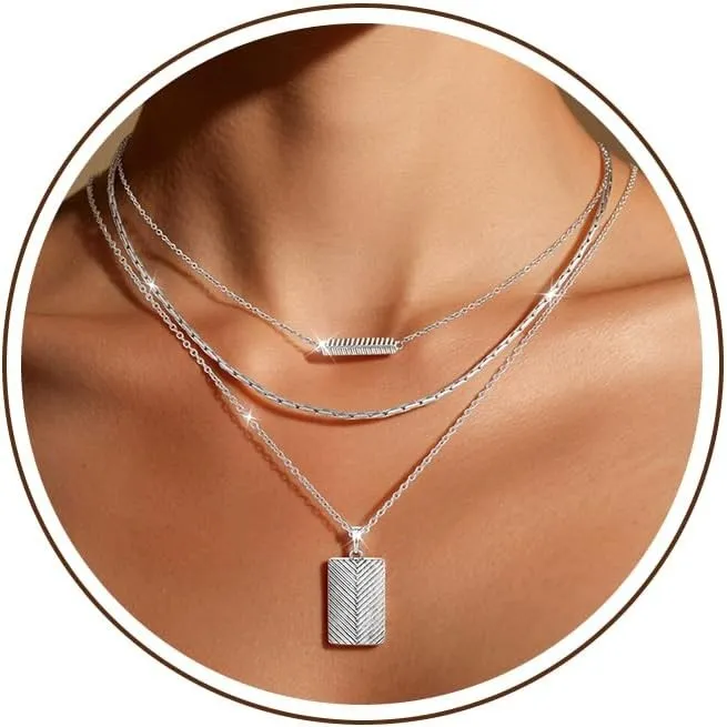 3 Stück Silber Ketten für Damen 925 Silberkette Gold Halskette Anhänger Wasserfest Layered Mode Stapelbar Lange Kette S…