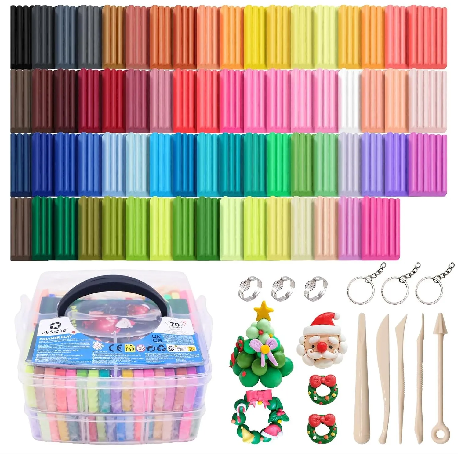 Artecho 70 Farben Polymer Clay Set mit 5 Werkzeug & Zubehör
