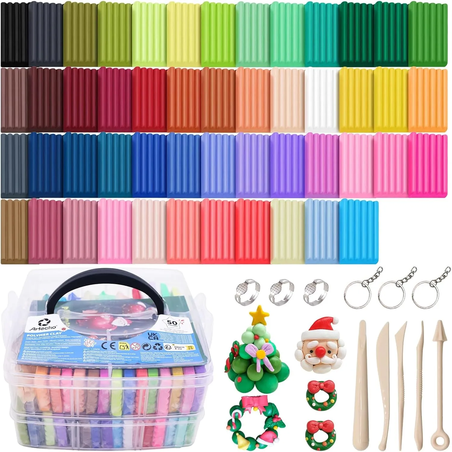 Artecho 50 Farben Polymer Clay Set mit 5 Werkzeug & Zubehör
