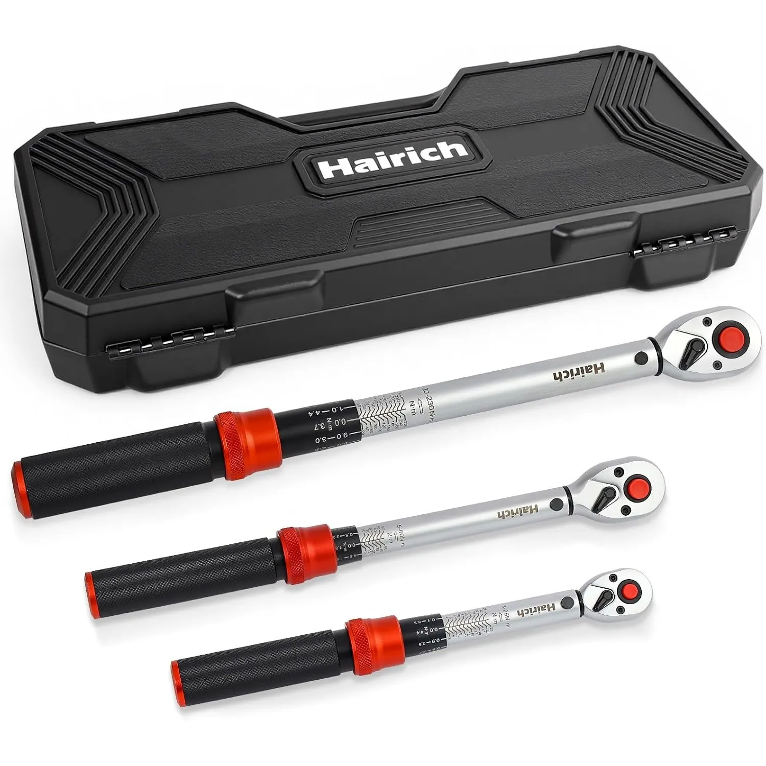 Hairich Drehmomentschlüssel Set 3‑teilig | 1/4″ + 3/8″ + 1/2″ | 3‑25 Nm, 5‑60 Nm, 20‑230 Nm | ±3% Genauigkeit | 72‑Zähn…