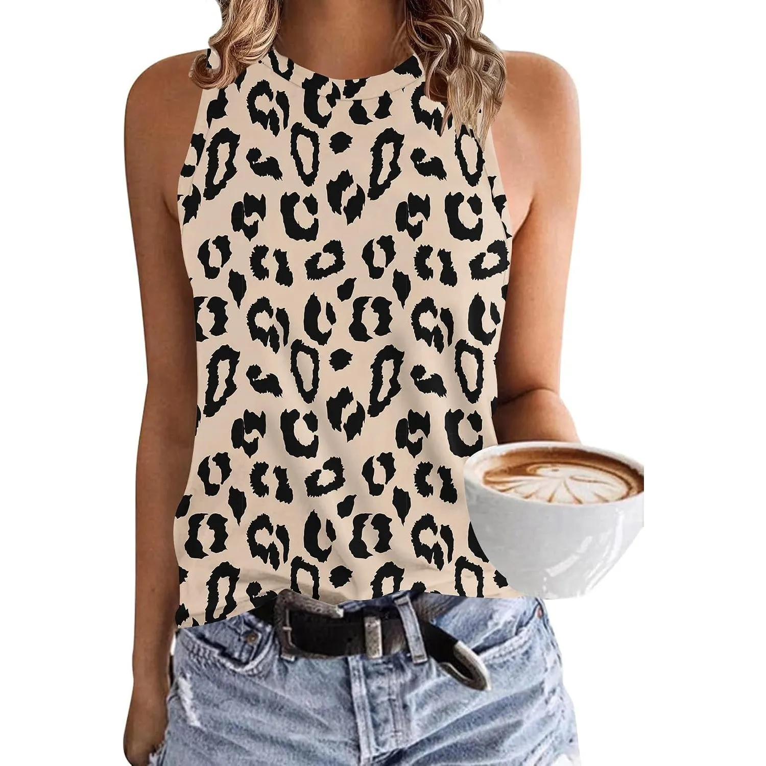 PLMOKEN Ärmellos Tank Top Damen - Sommer Vest Rundhals Oberteile Blusentop Elegantes Top