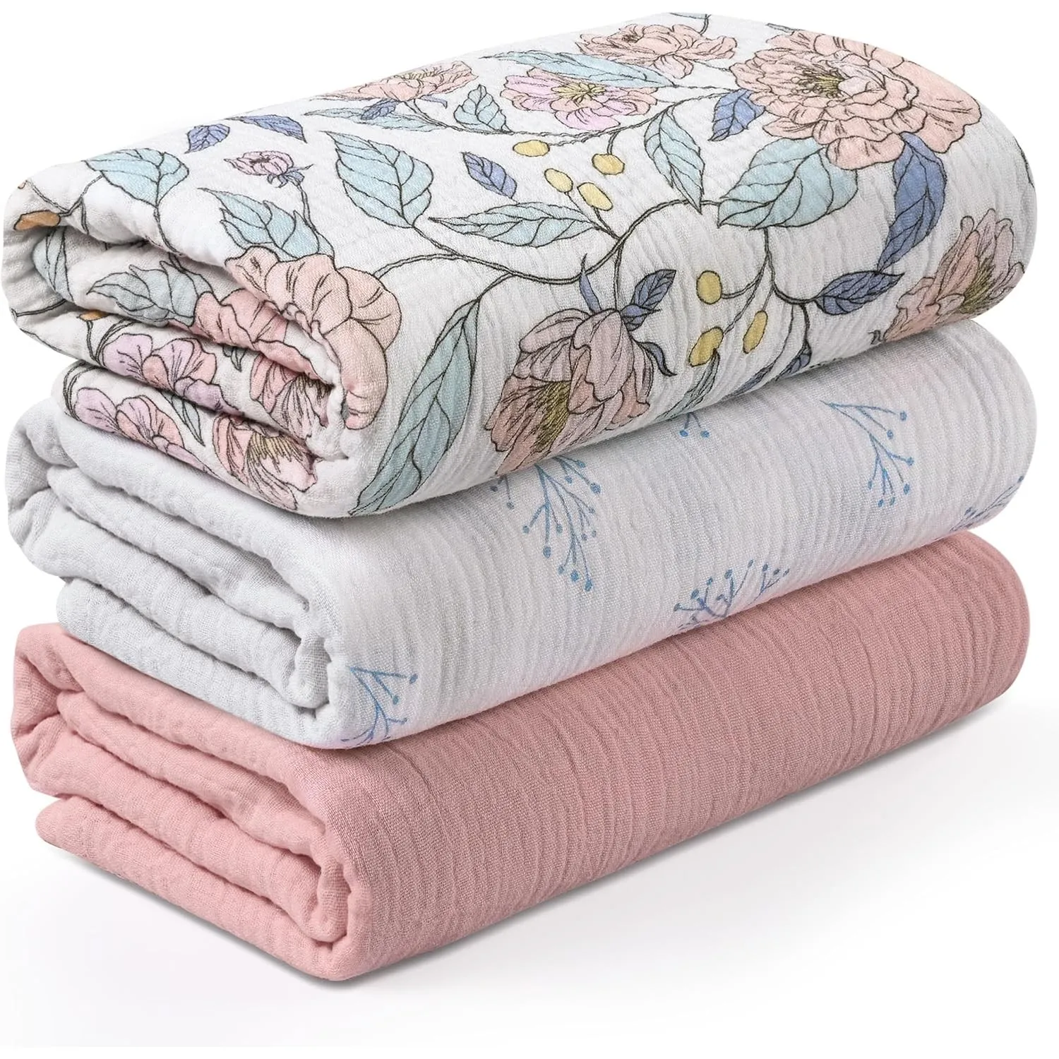Soarwg Kids Moltontücher - Blüten-Fantasie Design, 3er Set große 95x100 cm Wickeltücher, weiche & luftige Swaddles und …