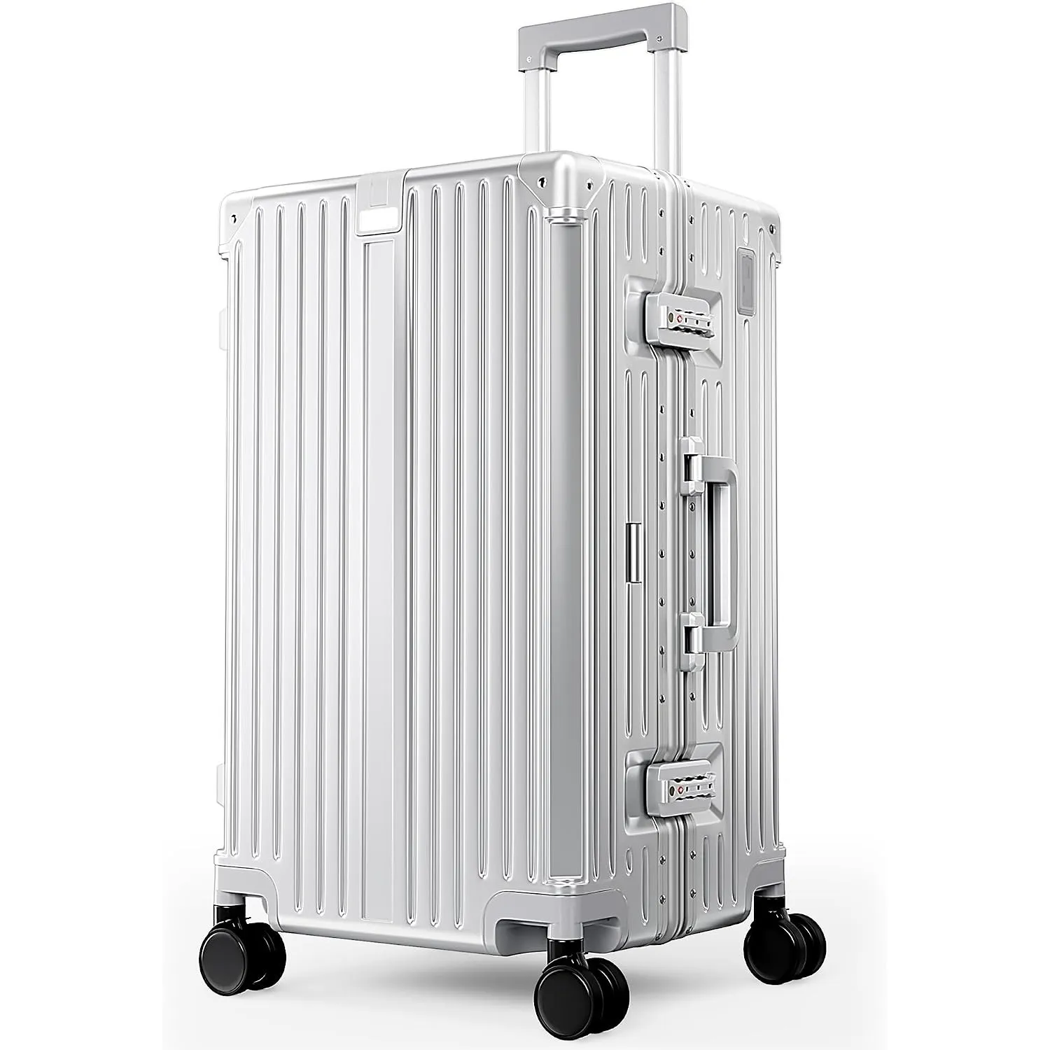 ALPHA CAMP Koffer Größe TSA Schloss Suitcase Large Koffer L Silber 66L | Aluminium Rahmen & Polycarbonat Hartschalenkof…