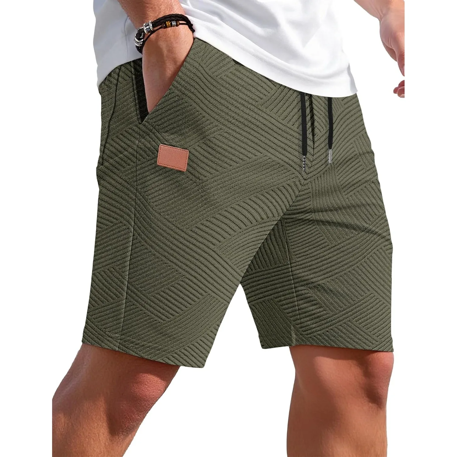 TARAINYA Textur Kurze Hosen Herren Baumwolle Shorts Hose Sommer Casual Elastische Taille Kordelzug Stretch Freizeitshor…