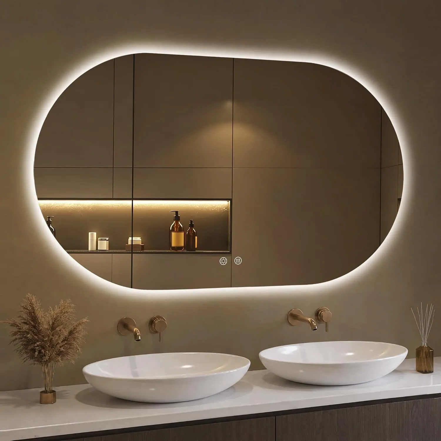 100x60cm LED Badspiegel mit Beleuchtung Oval