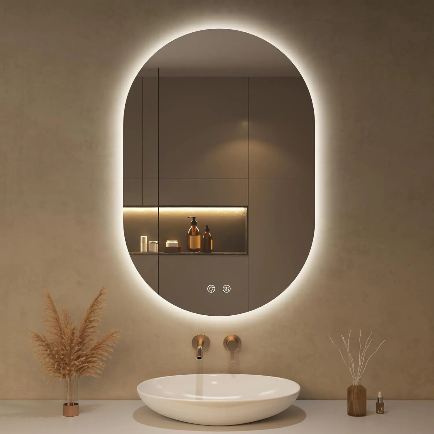 50x75cm LED Badspiegel mit Beleuchtung Oval