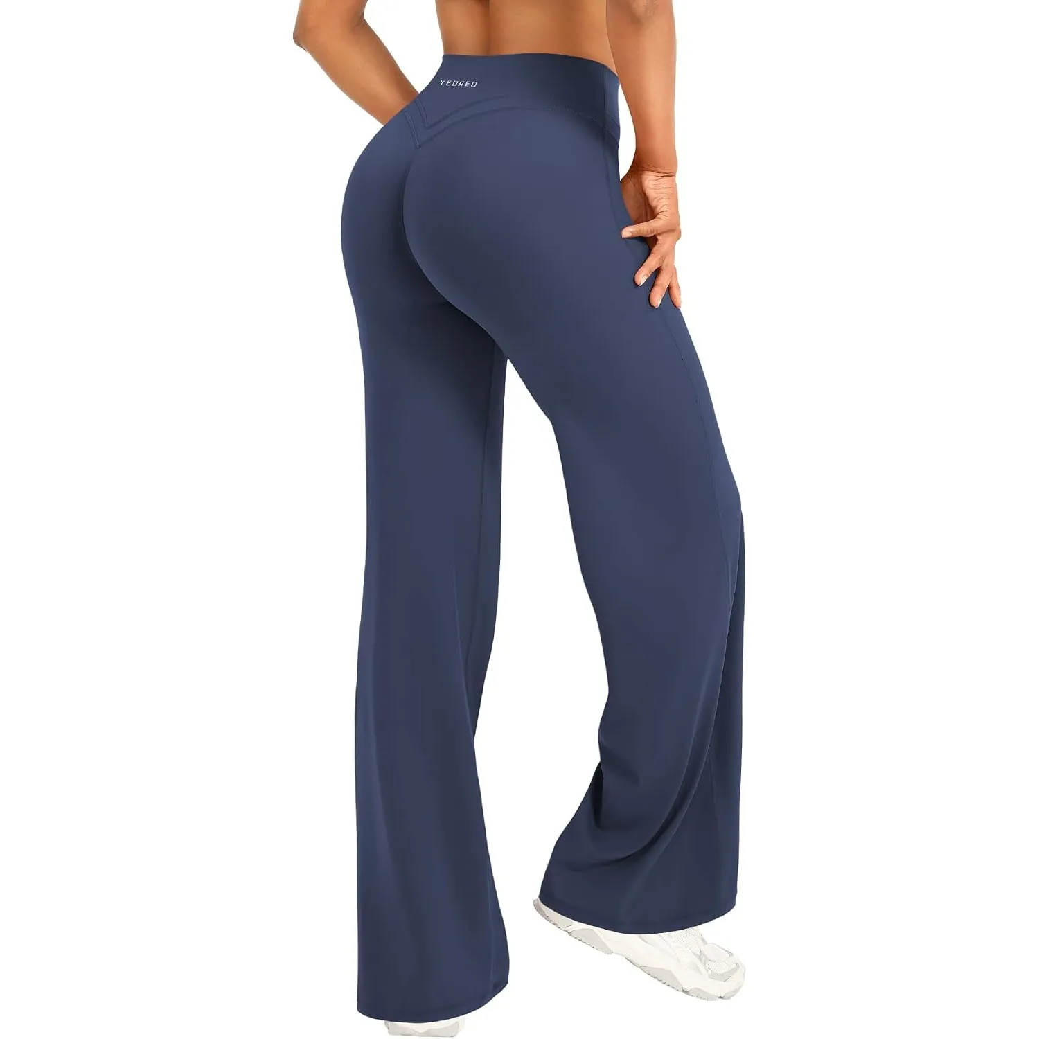 YEOREO Straight Leggings Damen Invisible Scrunch Hohe Taille Gym Pants No Front Seam Weitem Bein Yoga Hose Blickdicht E…