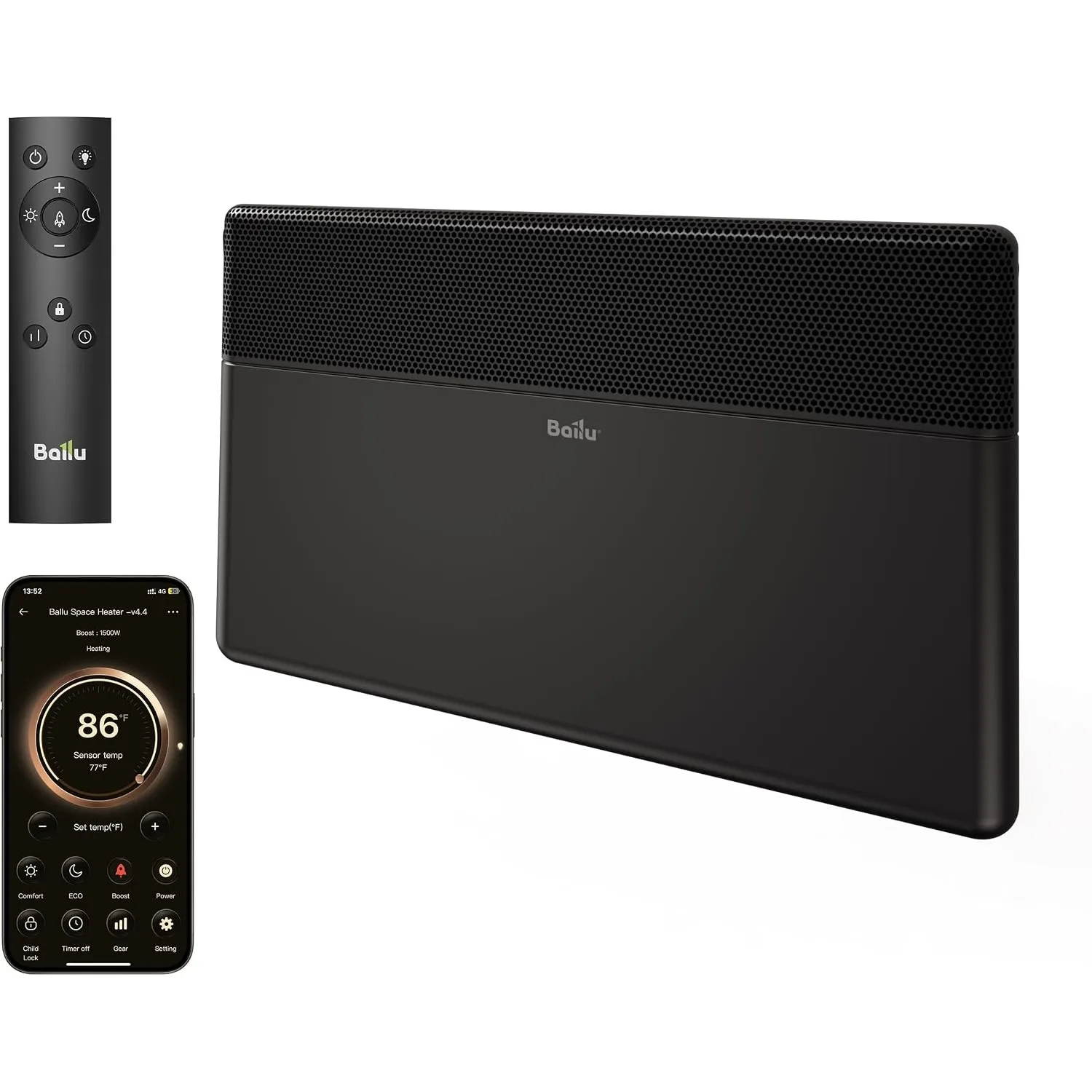 Ballu 2000W WLAN Elektroheizung Konvektor Heizung Wandmontage & Standgerät
