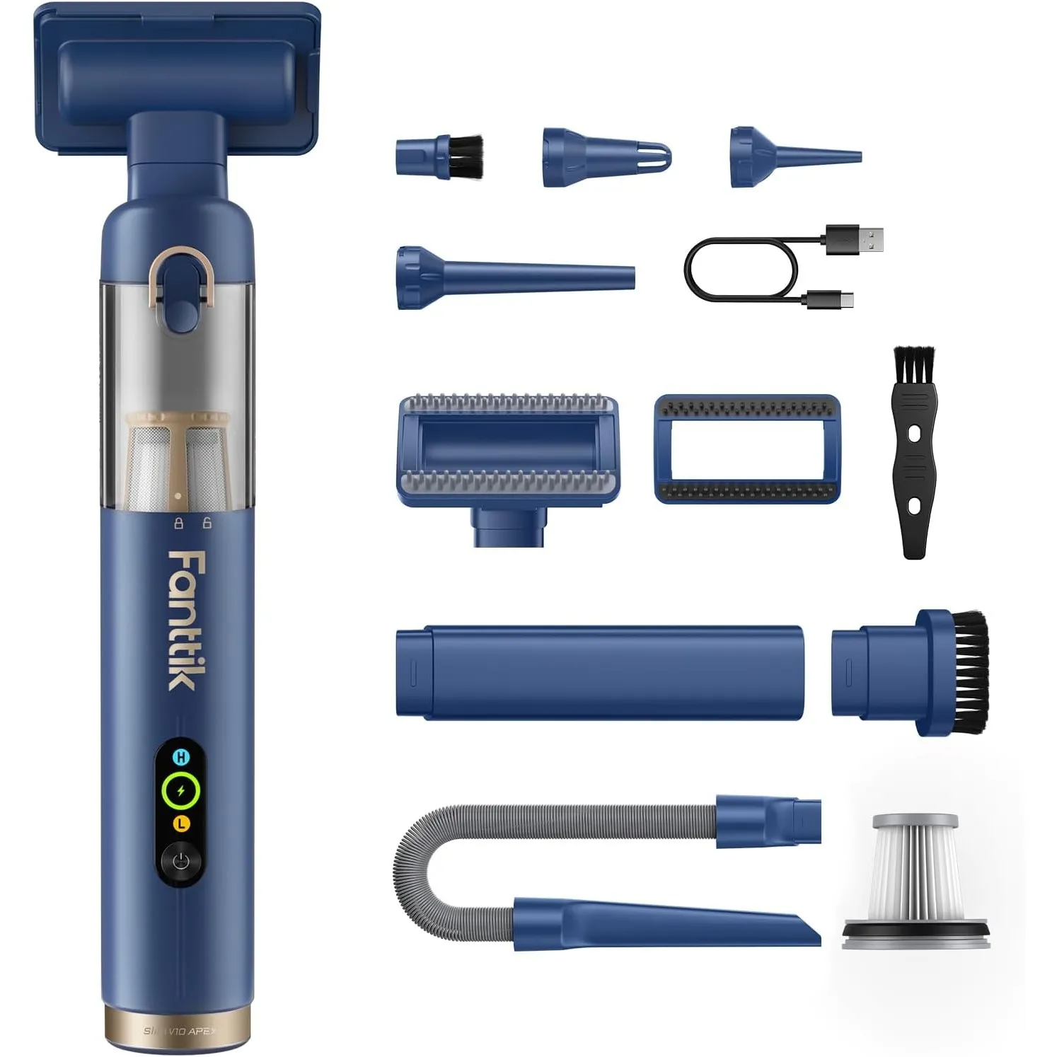 Fanttik Slim V10 APEX kabelloser Autostaubsauger, 4-in-1 Tragbarer, Blau