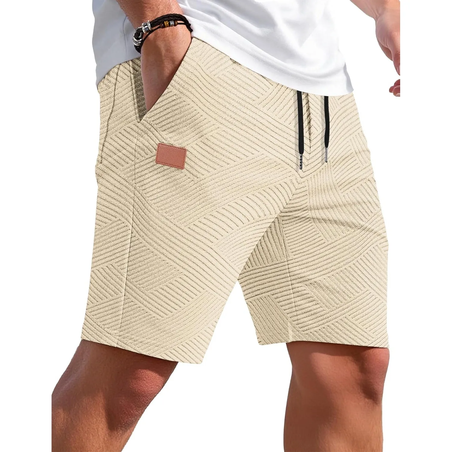 TARAINYA Textur Kurze Hosen Herren Baumwolle Shorts Hose Sommer Casual Elastische Taille Kordelzug Stretch Freizeitshor…