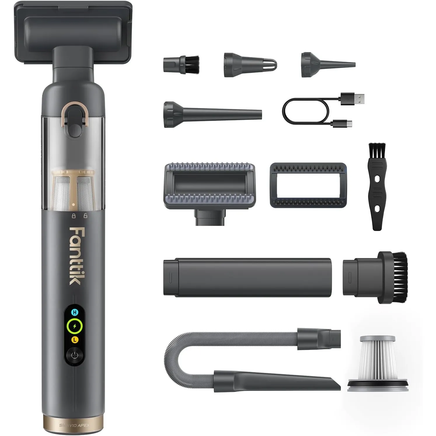 Fanttik Slim V10 APEX kabelloser Autostaubsauger, 4-in-1 Tragbarer, Grau