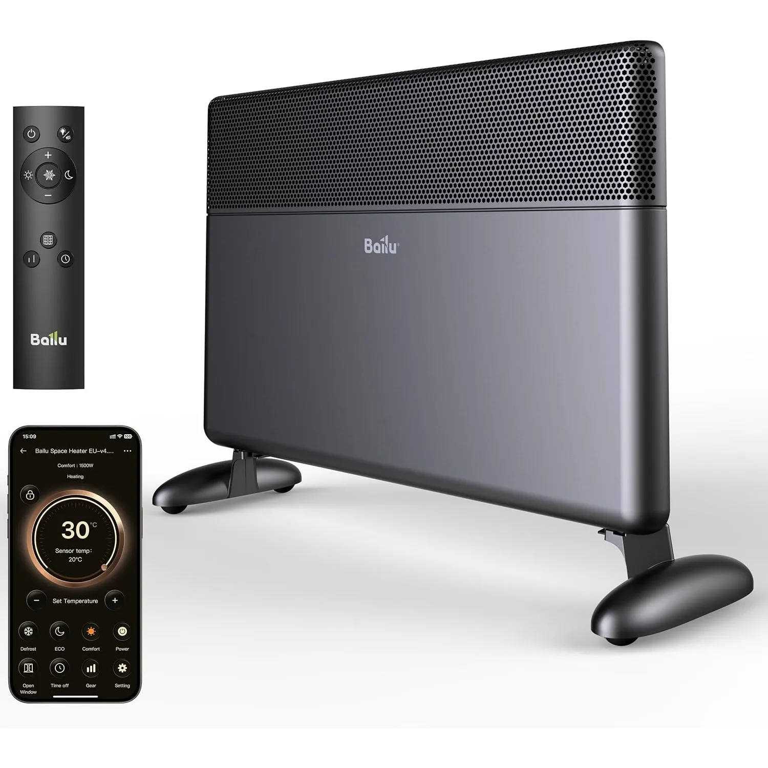 Ballu 1500W WLAN Elektroheizung Konvektor Heizung Wandmontage & Standgerät
