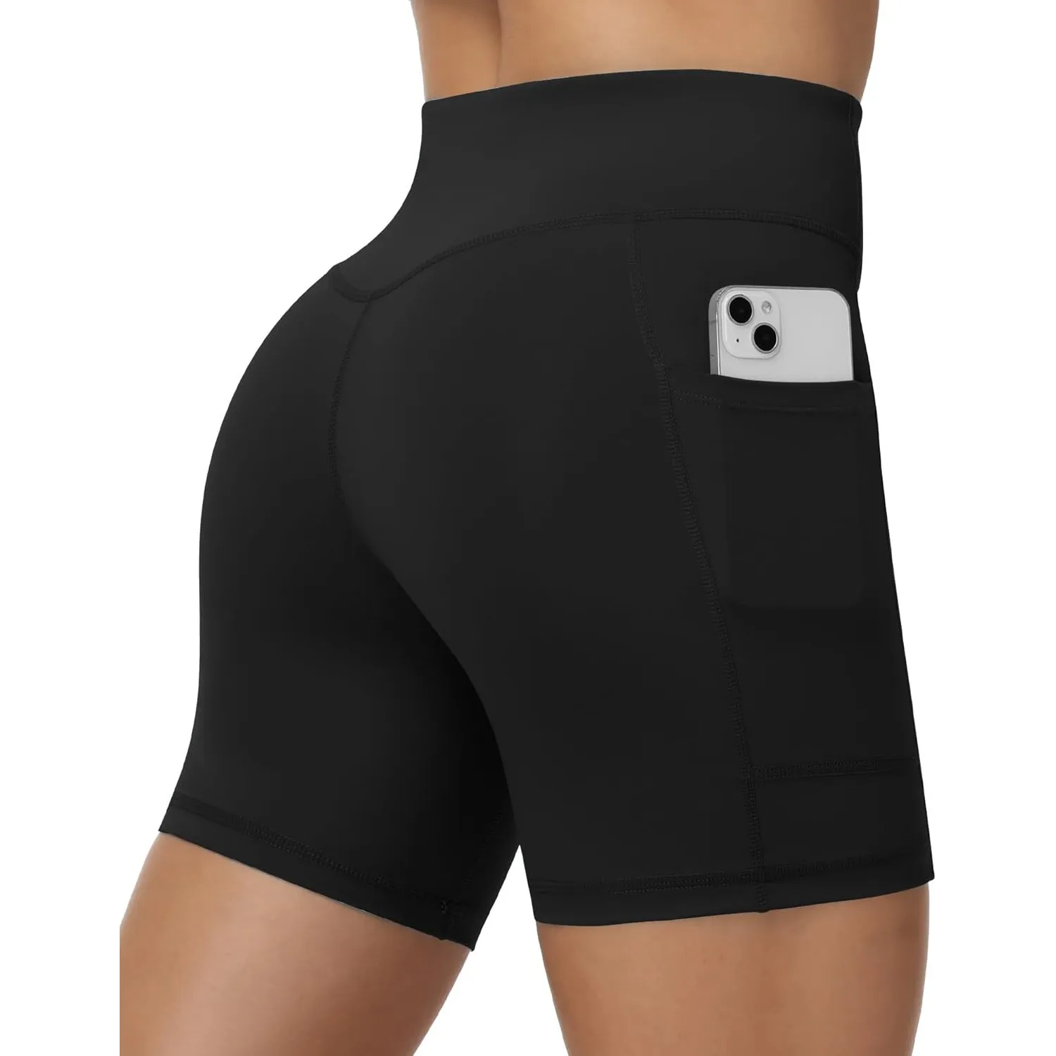 Runhit Radlerhose Damen mit Taschen, Blickdichte Kurze Leggings, Hohe Taille & Bauchkontrolle Gym Shorts, Po Anhebende …