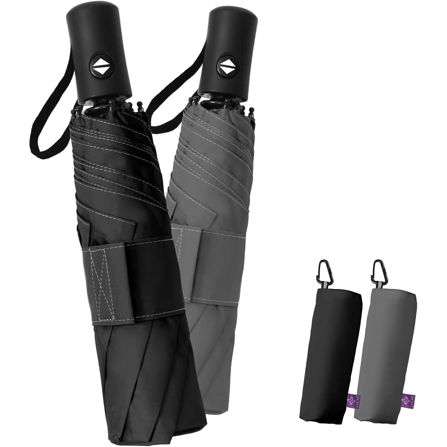 LILAC Regenschirm Klein Stabil Windfest, 110cm Taschenschirm Auf-Zu-Automatik, Kompakter Reiseschirm mit Klettverschlus…